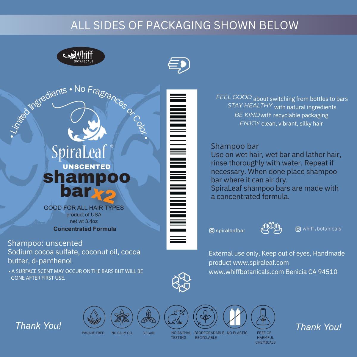 Barras de Champú Sólido Spiraleaf x2 - Sin Fragancia, 181g