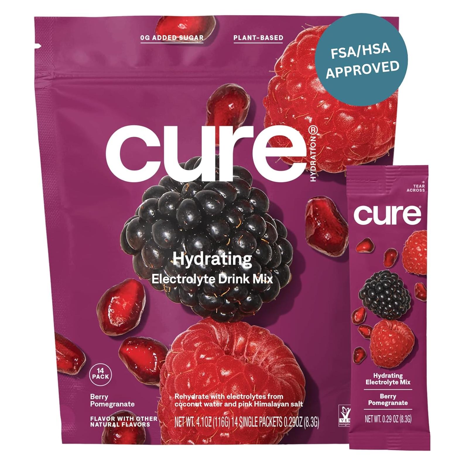Cure Hydration Bebida Electrolítica Baya Granada 14 Paquetes
