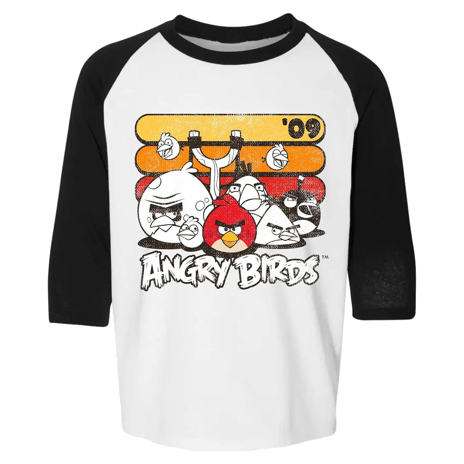 Camiseta Raglan Angry Birds 100% Algodón 3/4 Unisex Niños