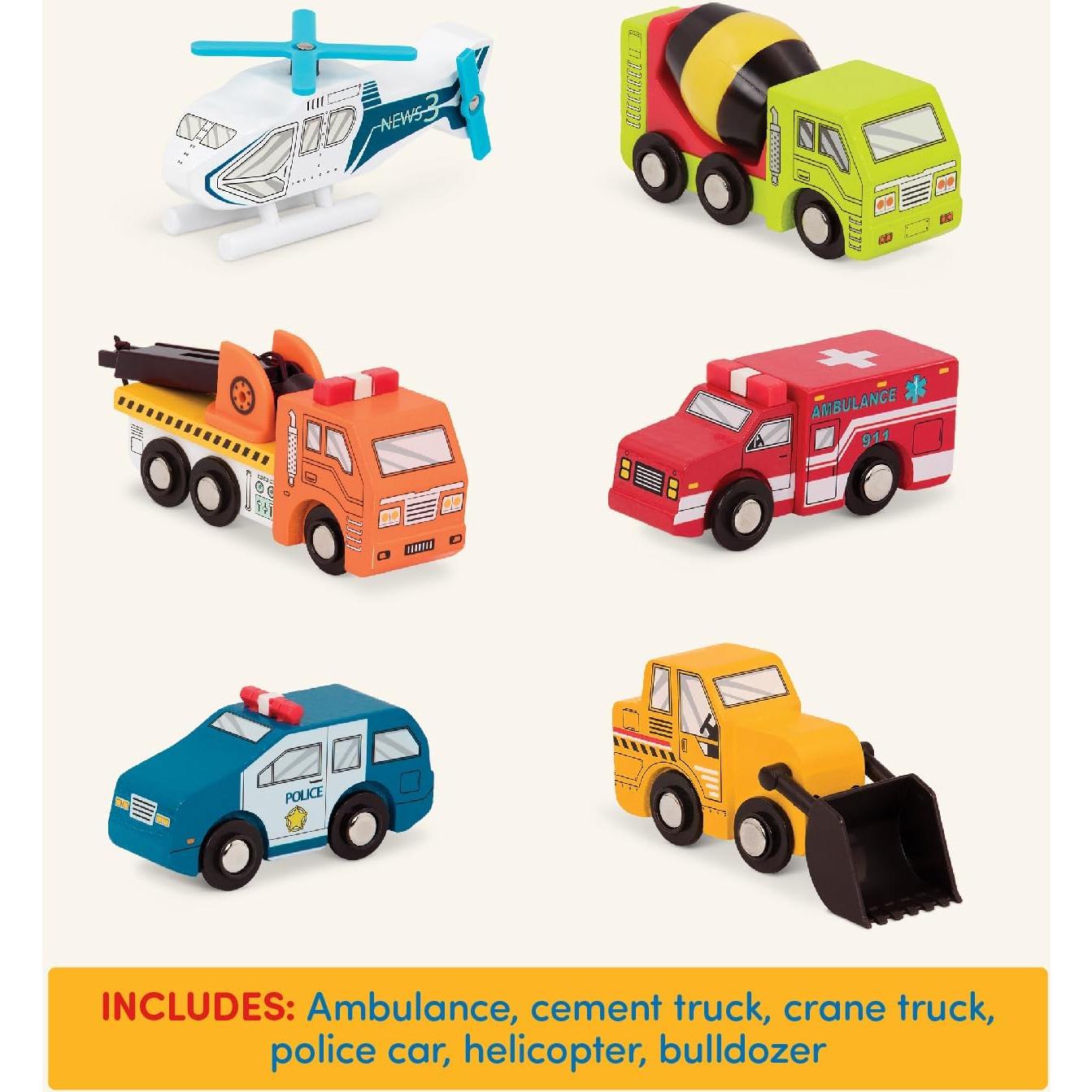 Set de Vehículos de Madera Battat - 6 Piezas para Niños 3+