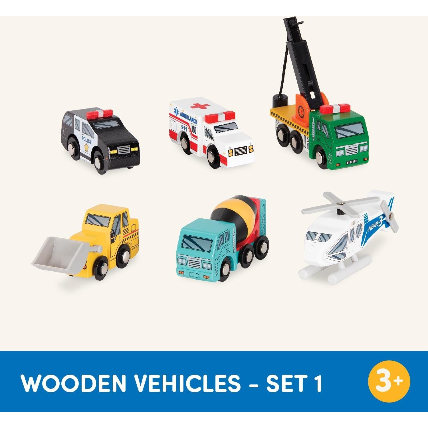 Set de Vehículos de Madera Battat - 6 Piezas para Niños 3+