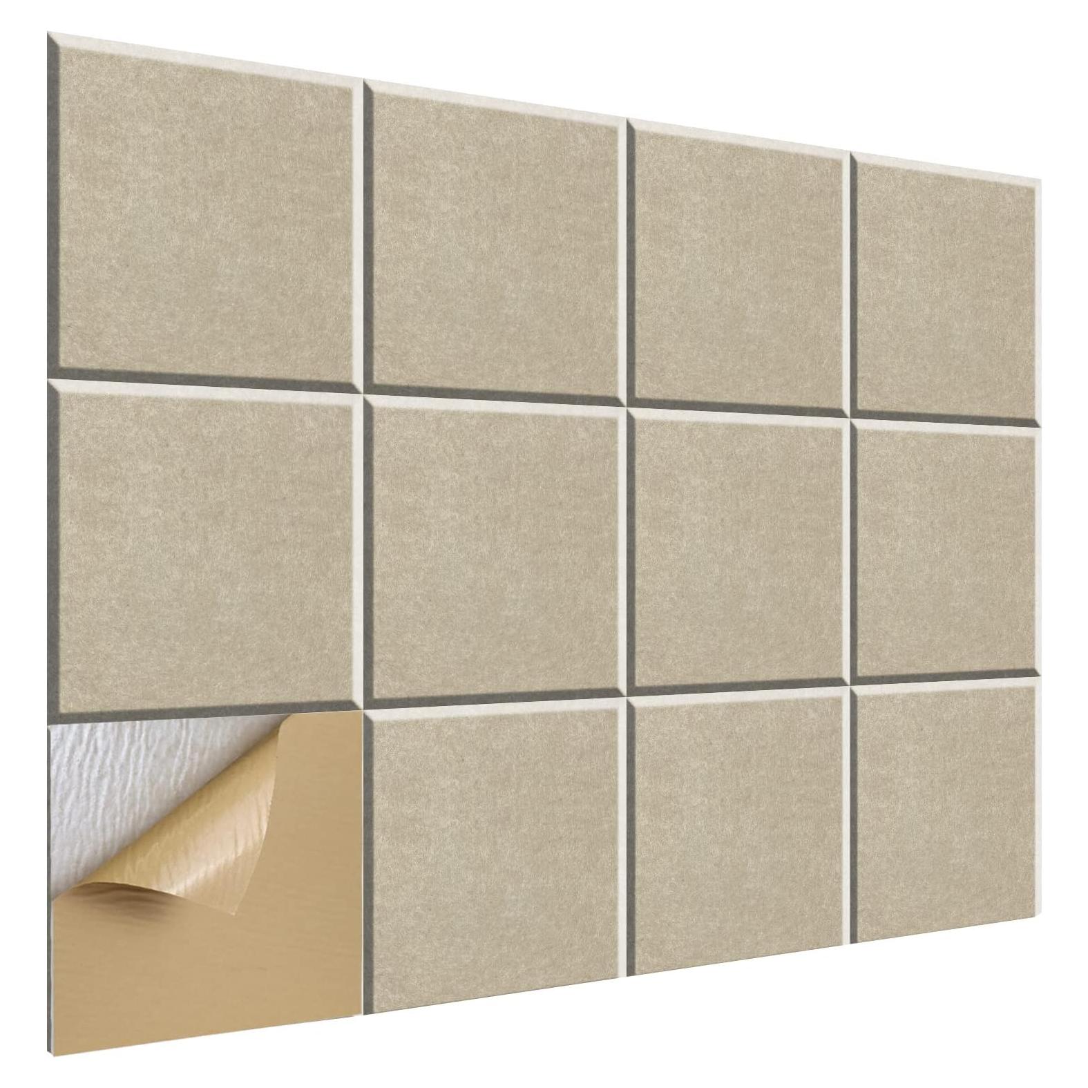 Paneles Acústicos Cuadrados Autoadhesivos Camel - 12 Piezas 30x30 cm