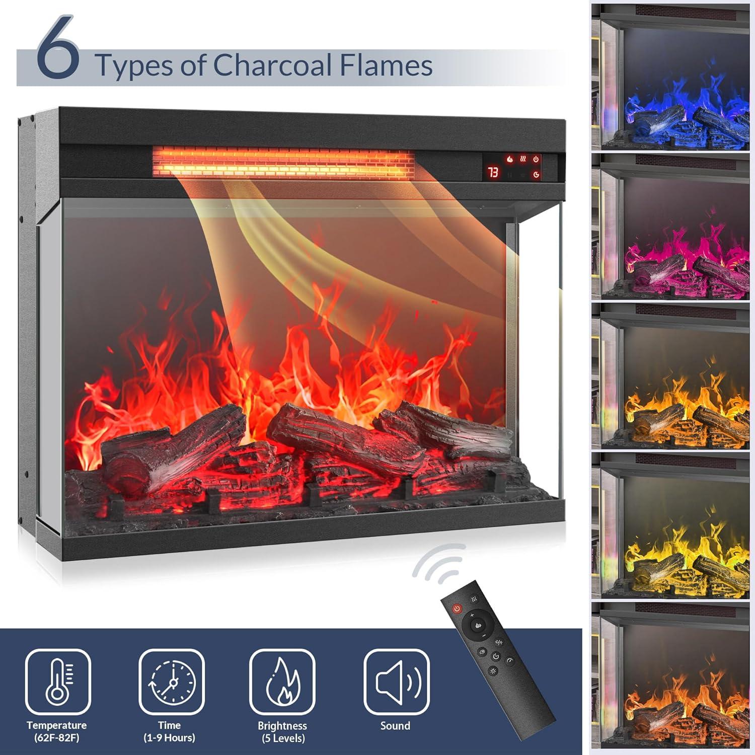 Chimenea Eléctrica BELLEZE 23" con Sonido Crepitante y LED