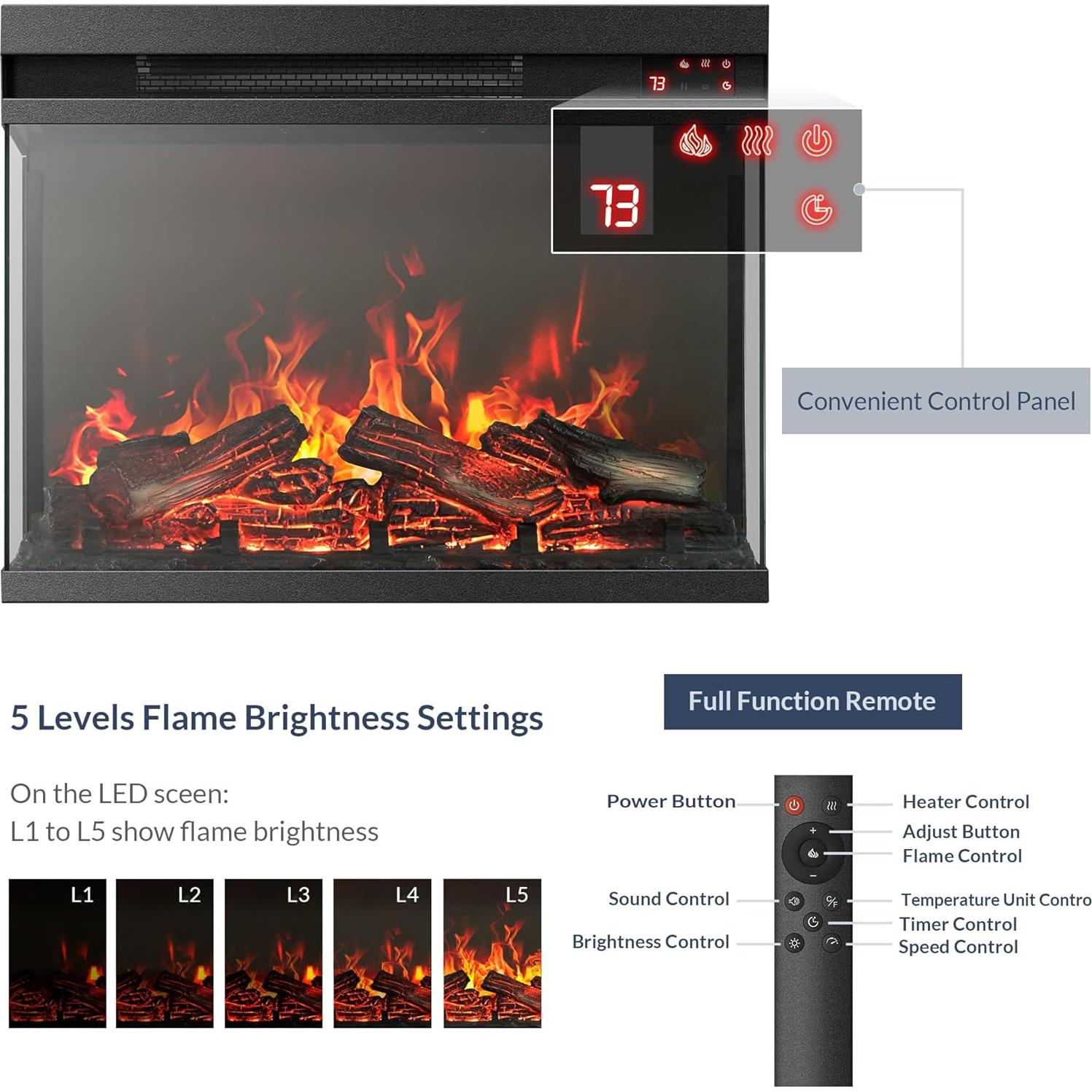 Chimenea Eléctrica BELLEZE 23" con Sonido Crepitante y LED