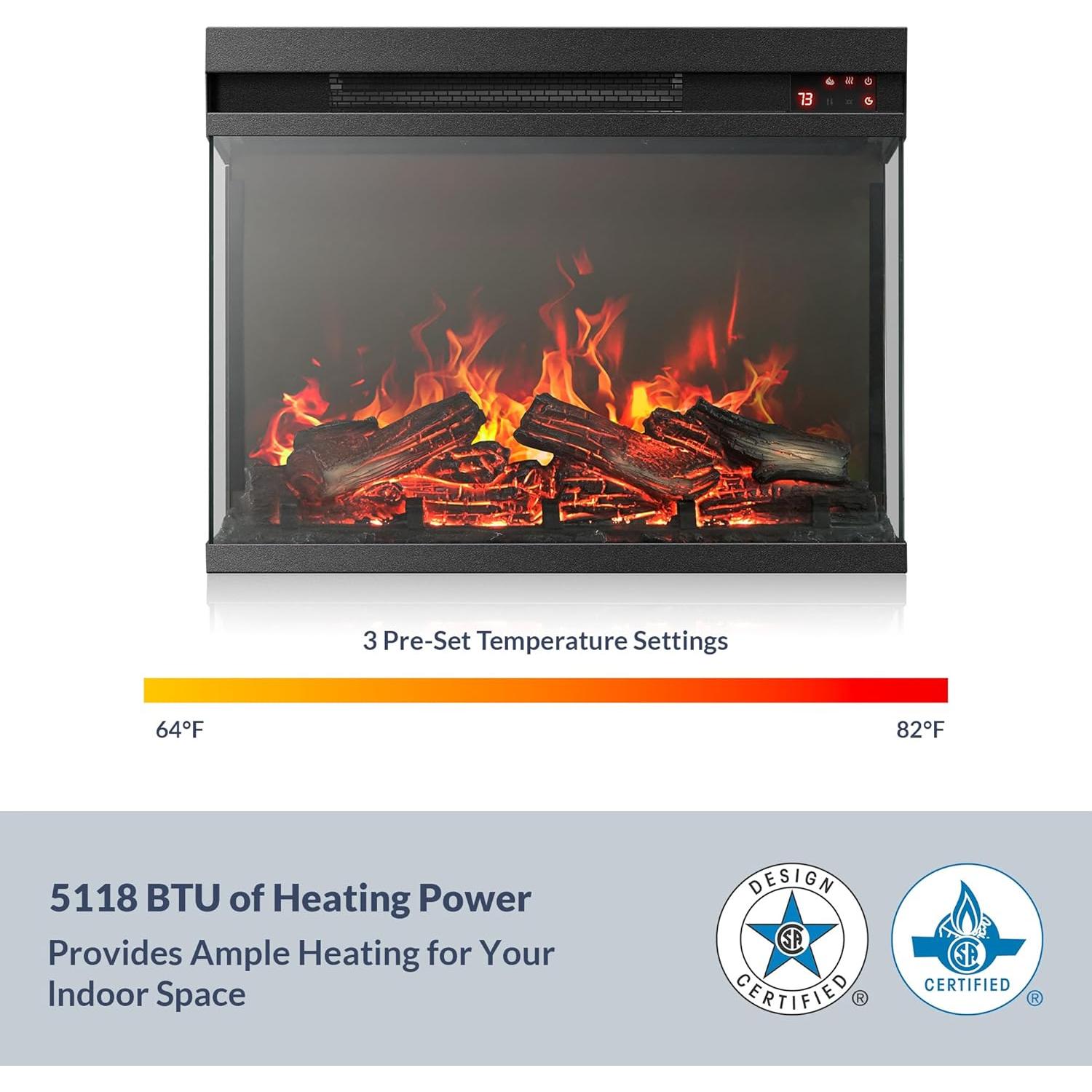 Chimenea Eléctrica BELLEZE 23" con Sonido Crepitante y LED