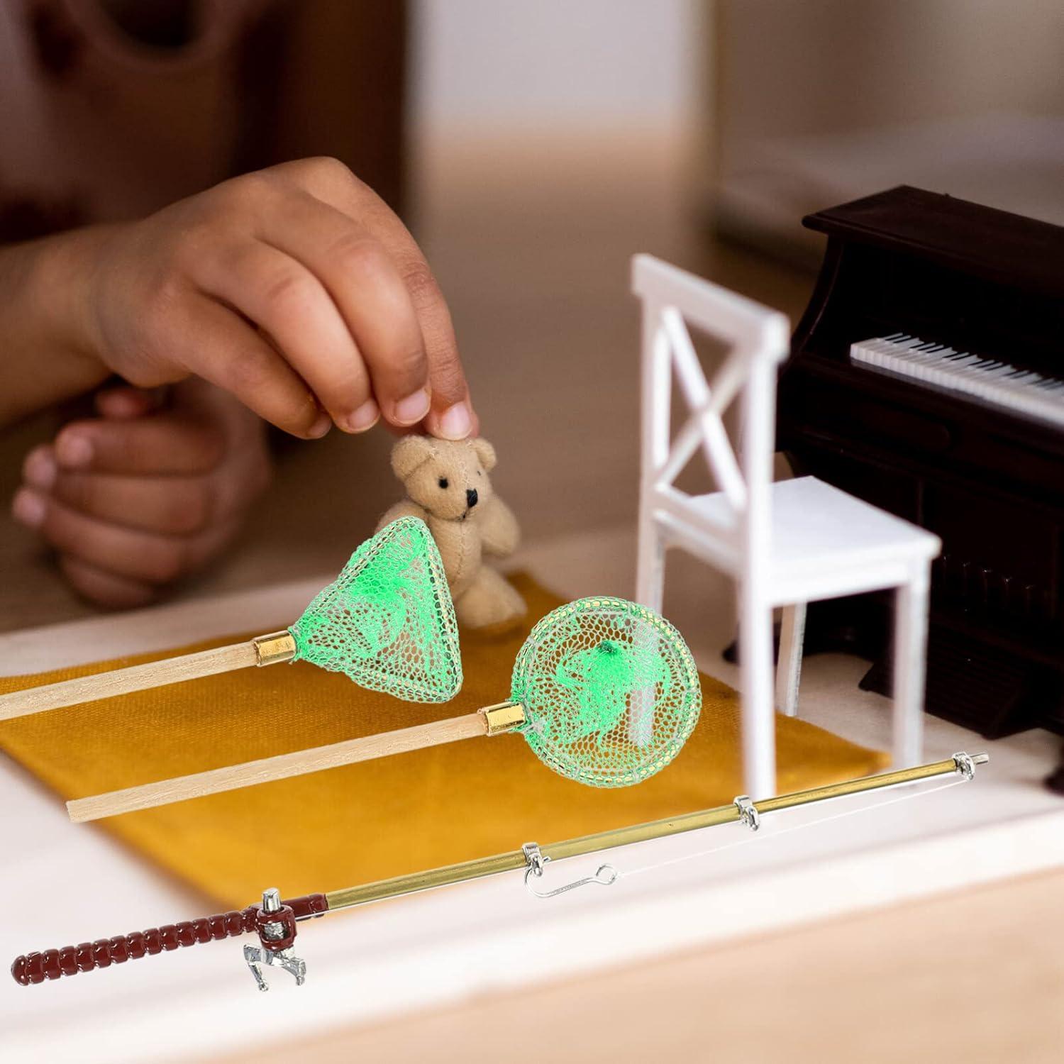 Set de 3 Cañas de Pesca en Miniatura Kisangel 1:12 Verde