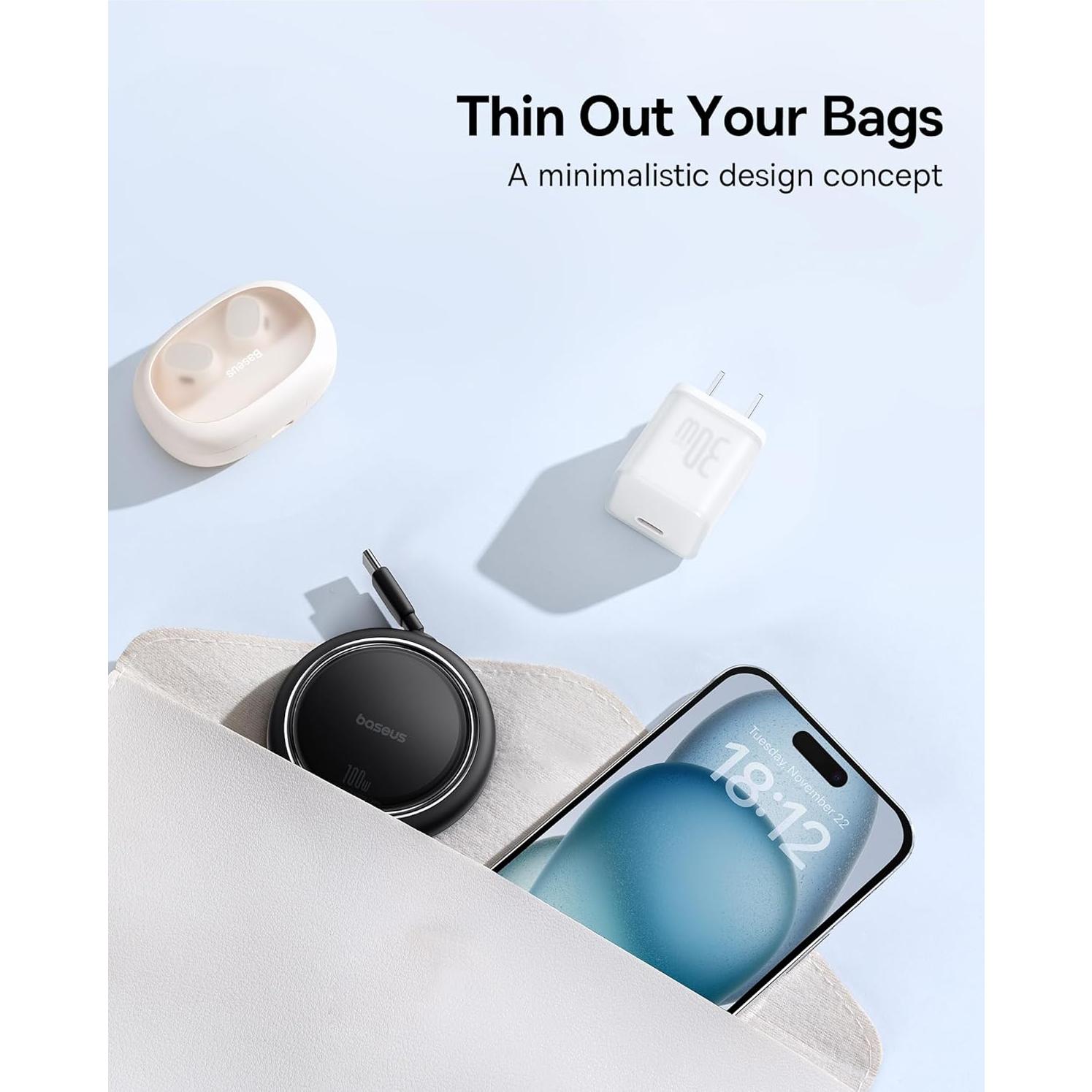 Cable USB C Retráctil Baseus 100W 1m Carga Rápida