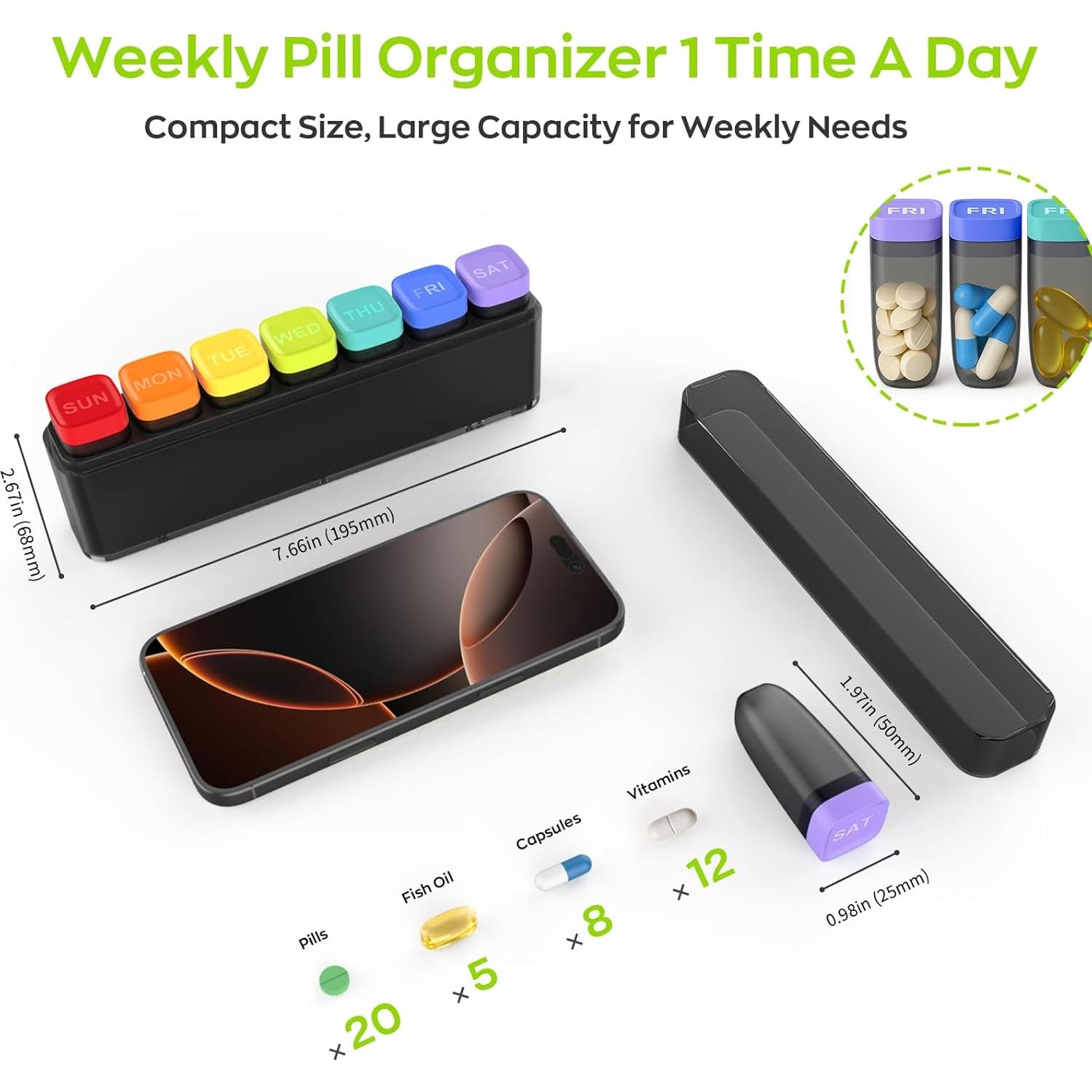 Organizador Semanal de Pastillas HIONXMGA 7 Días Portátil Negro