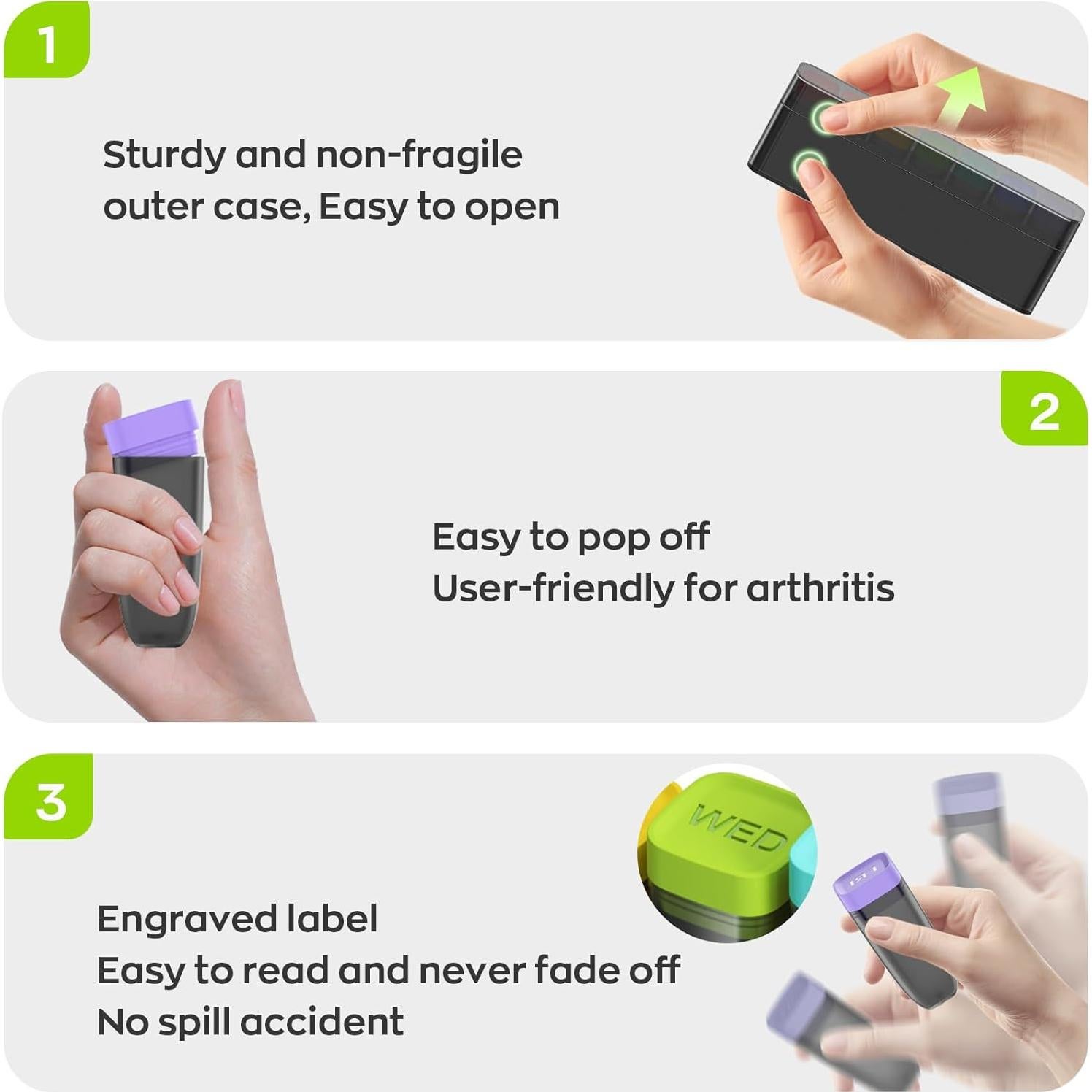 Organizador Semanal de Pastillas HIONXMGA 7 Días Portátil Negro