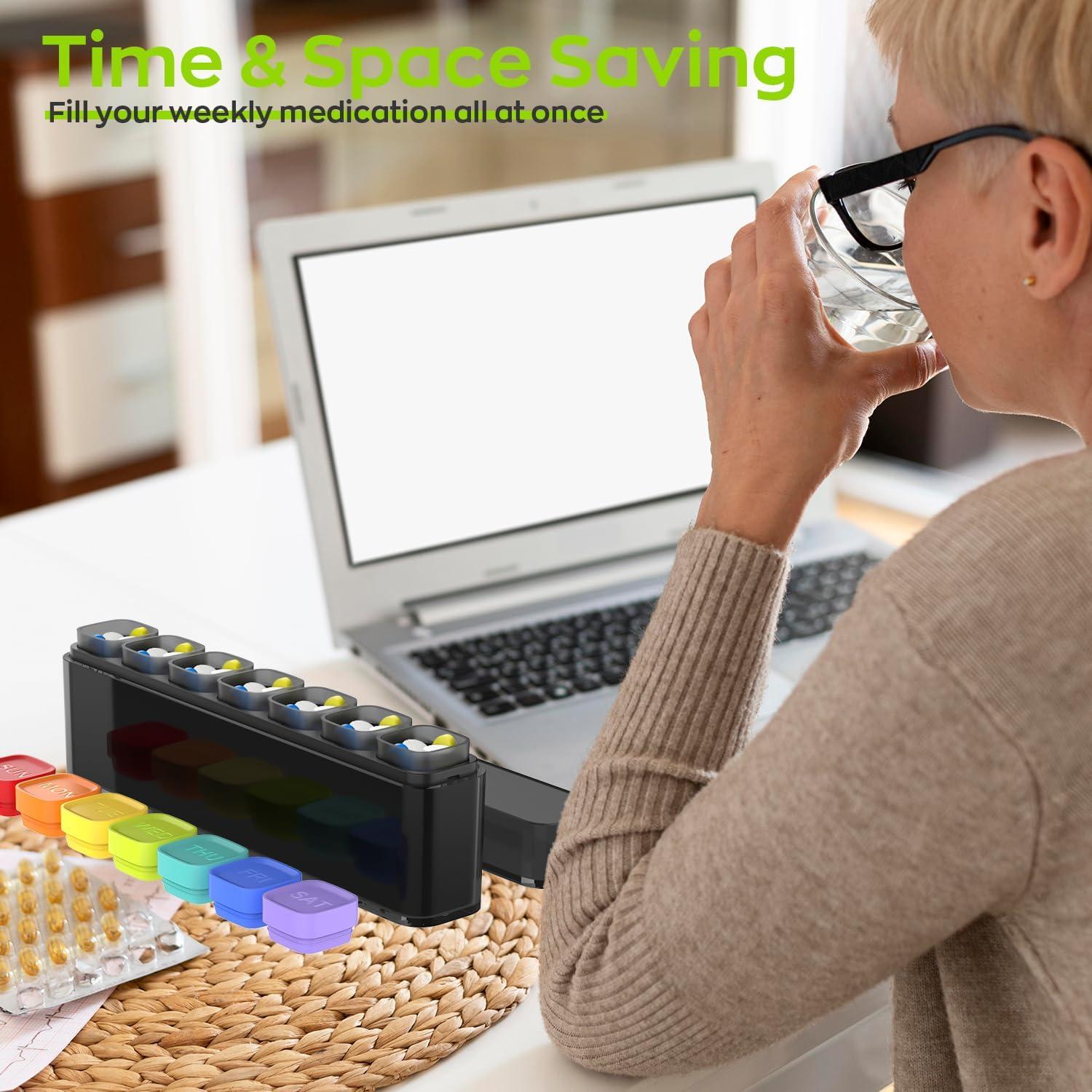Organizador Semanal de Pastillas HIONXMGA 7 Días Portátil Negro