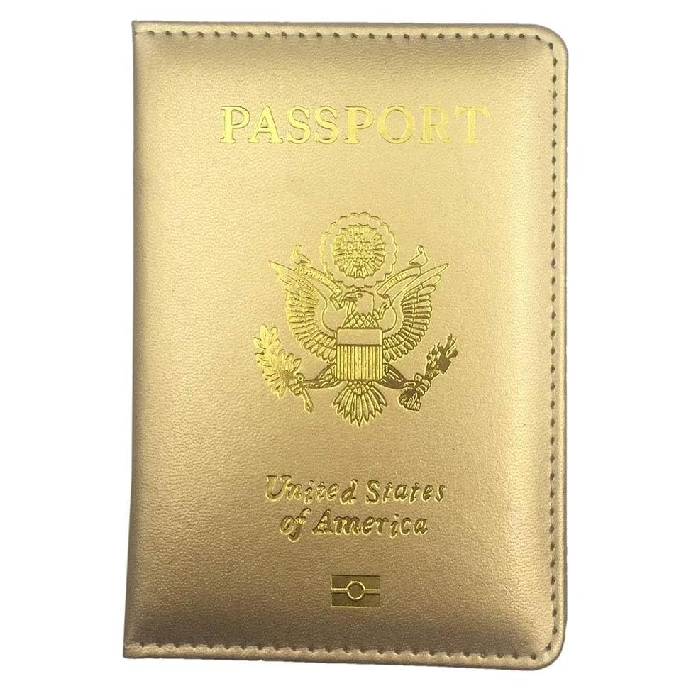 Funda de Pasaporte Missmore de Cuero PU con Logo EE. UU. - Champán