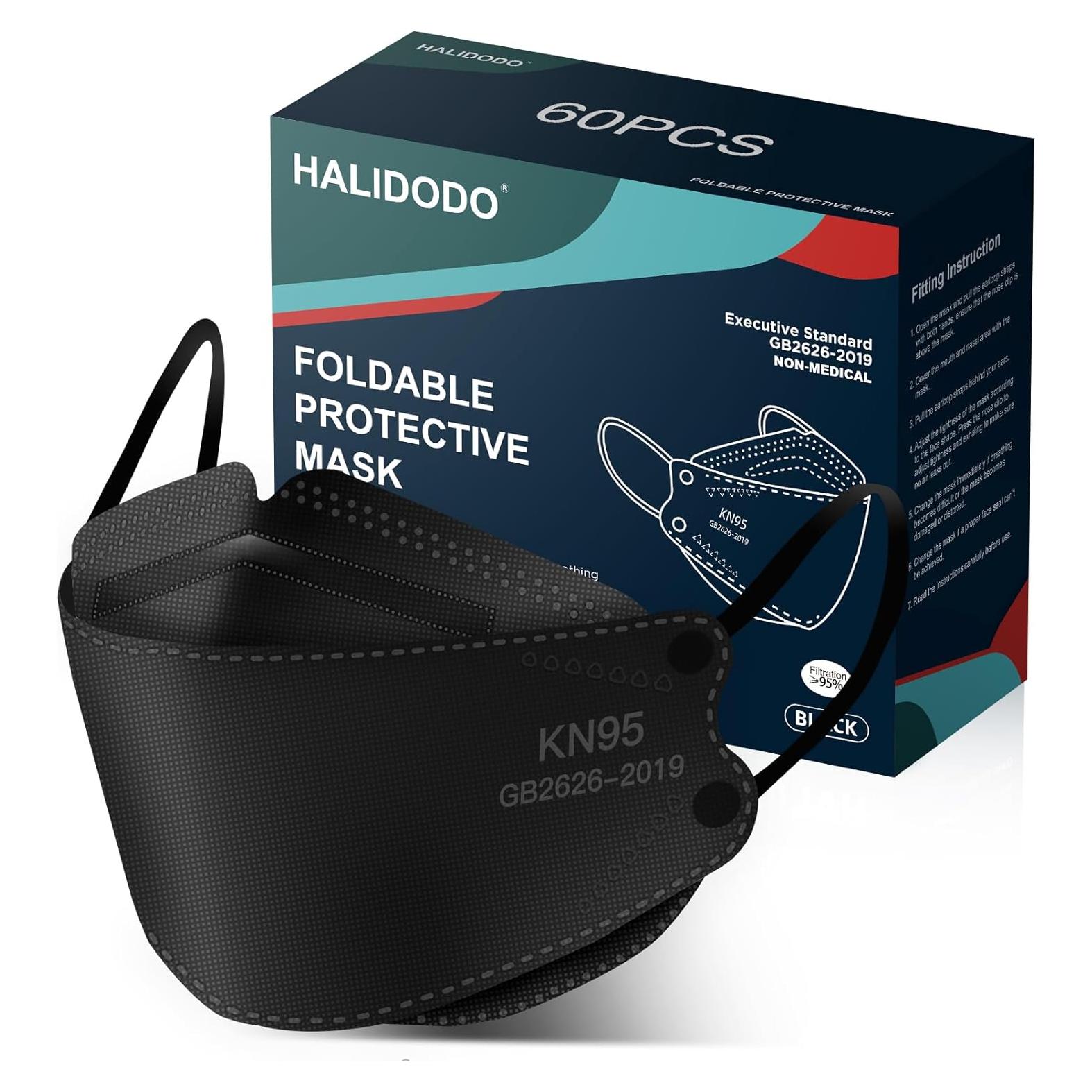 Mascarillas Faciales KN95 HALIDODO 60 Pcs 5 Capas Negra