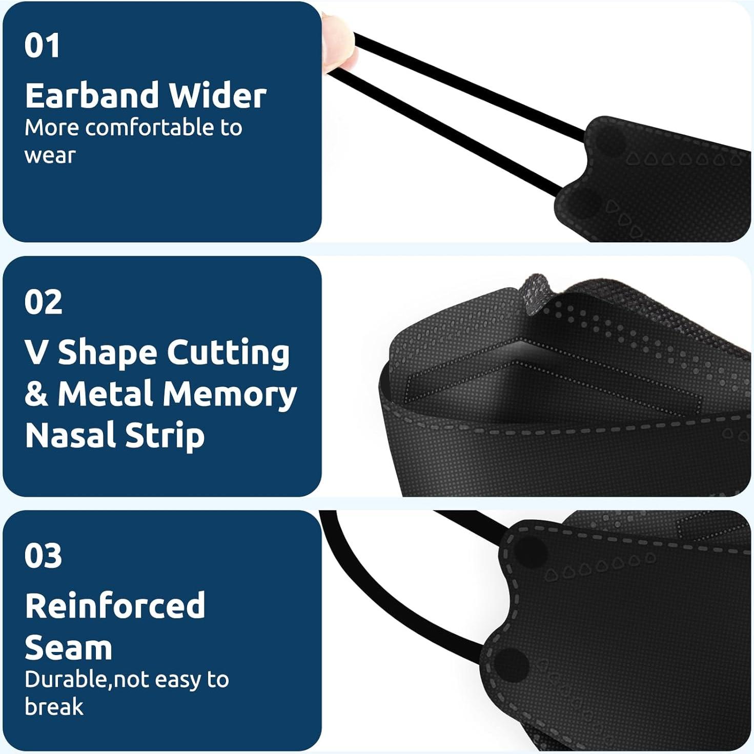 Mascarillas Faciales KN95 HALIDODO 60 Pcs 5 Capas Negra