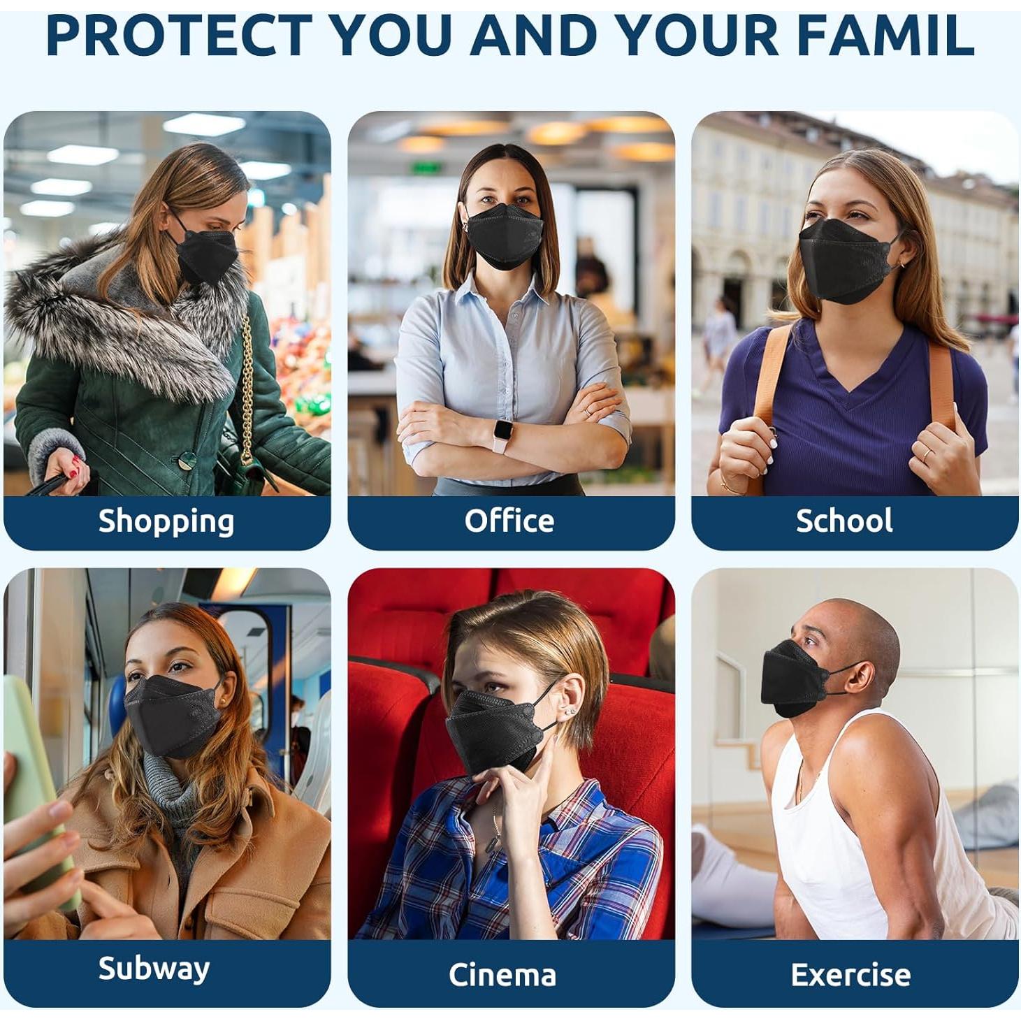 Mascarillas Faciales KN95 HALIDODO 60 Pcs 5 Capas Negra