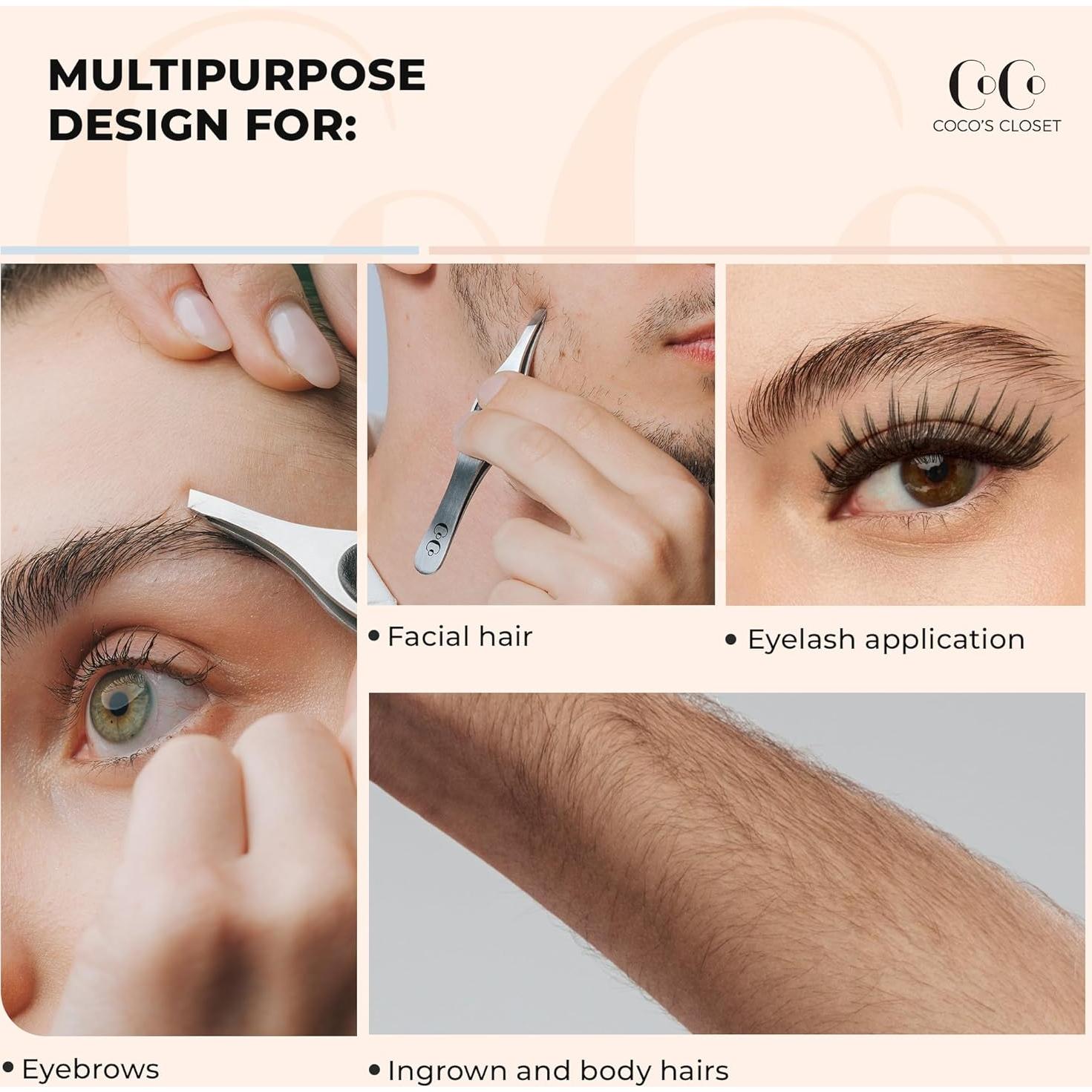 Pinzas de Cejas de Precisión Closet de Coco - Acero Inoxidable