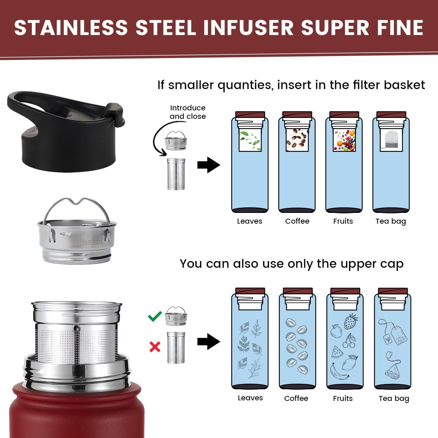 Botella de Agua Lexlion 22 Oz Acero Inoxidable Aislada