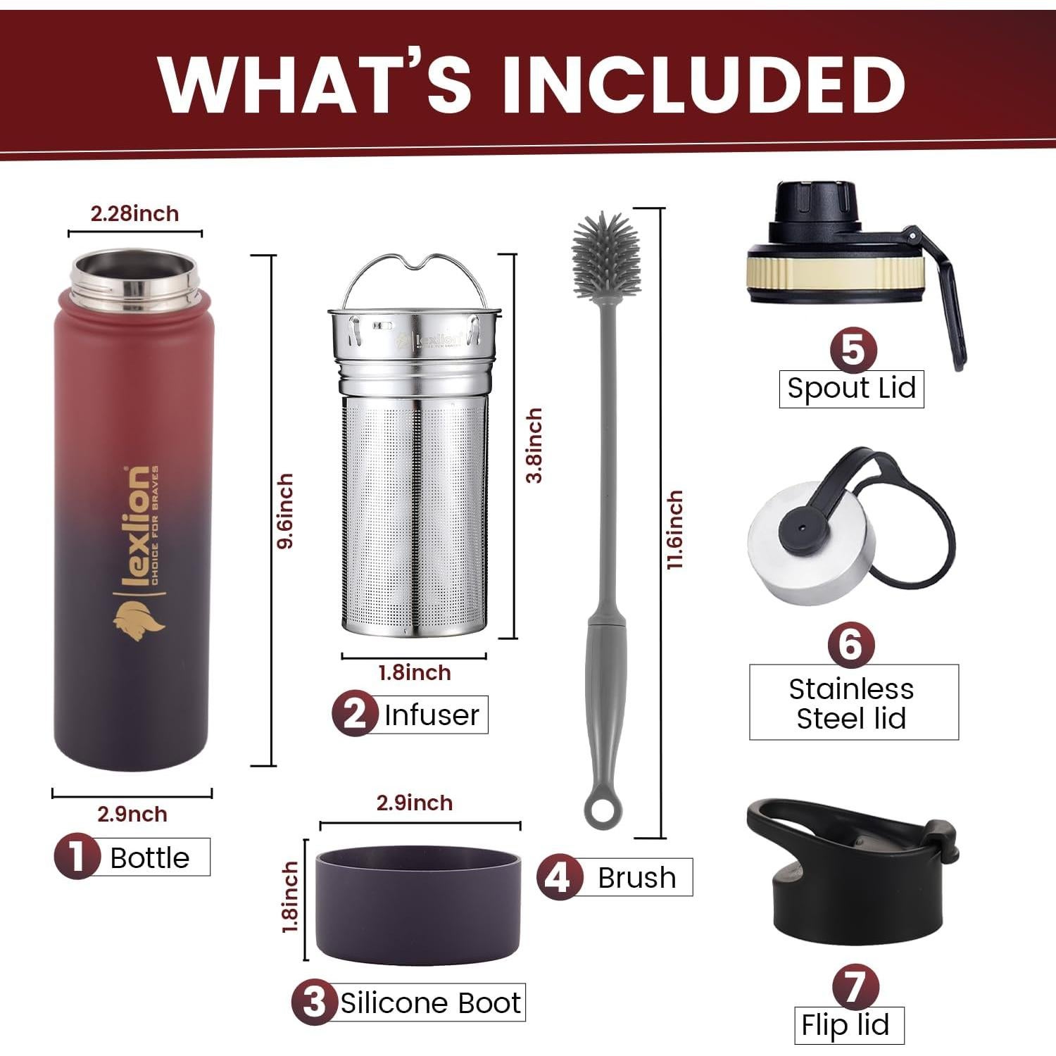 Botella de Agua Lexlion 22 Oz Acero Inoxidable Aislada