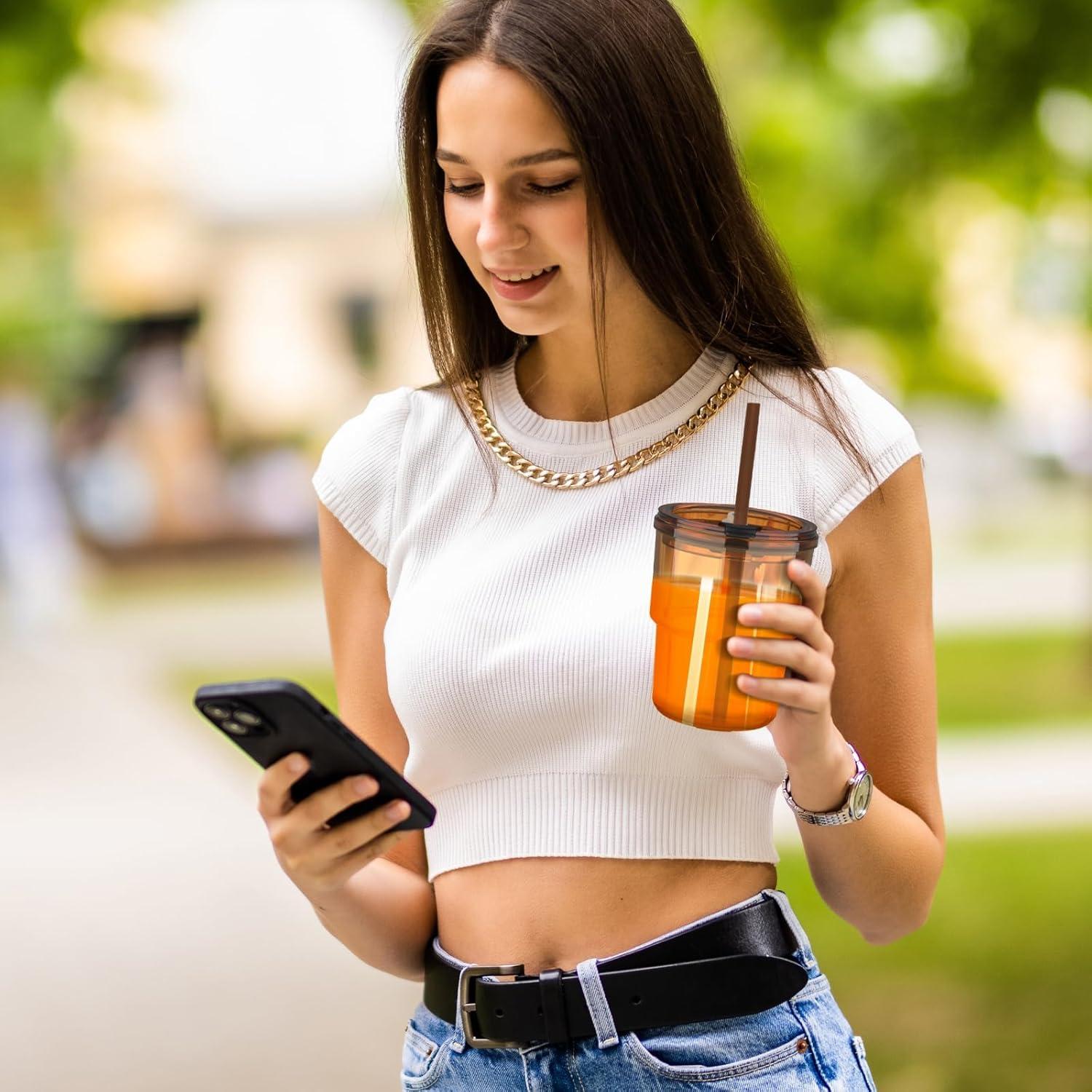 Taza de vidrio Luxfuel 400 ml con tapa y popote reutilizable