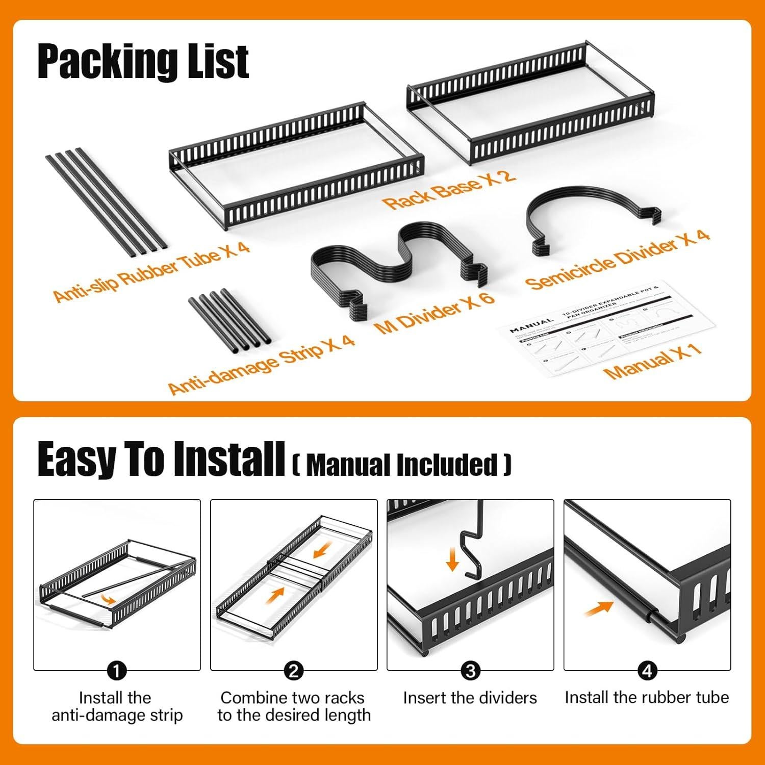 Organizador de Ollas y Sartenes Ajustable ORDORA Negro 10 Divisores
