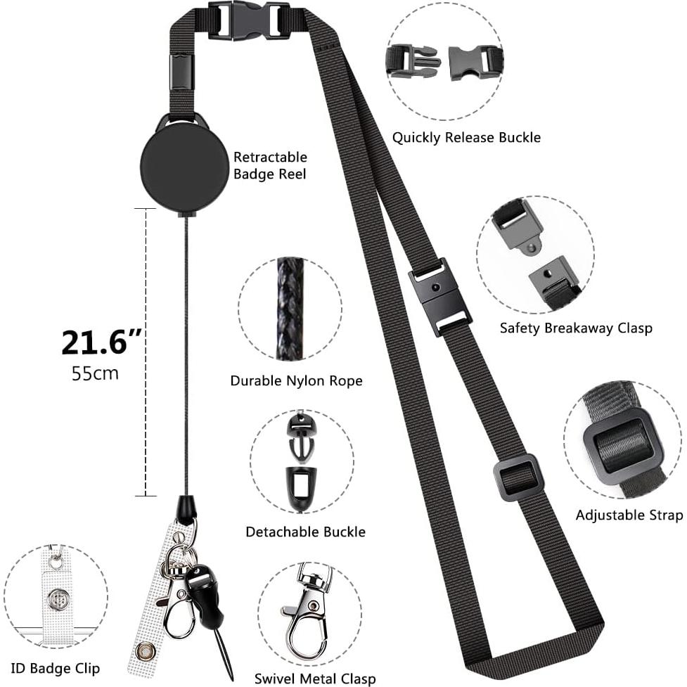 Paquete de 2 Lanyards Ajustables Retráctiles UpUGo Negro