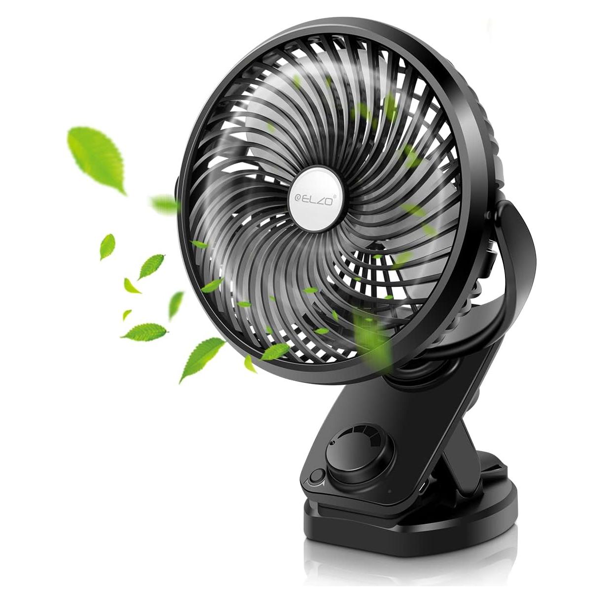 Ventilador de Clip ELZO 5000mAh Recargable Oscilante Negro