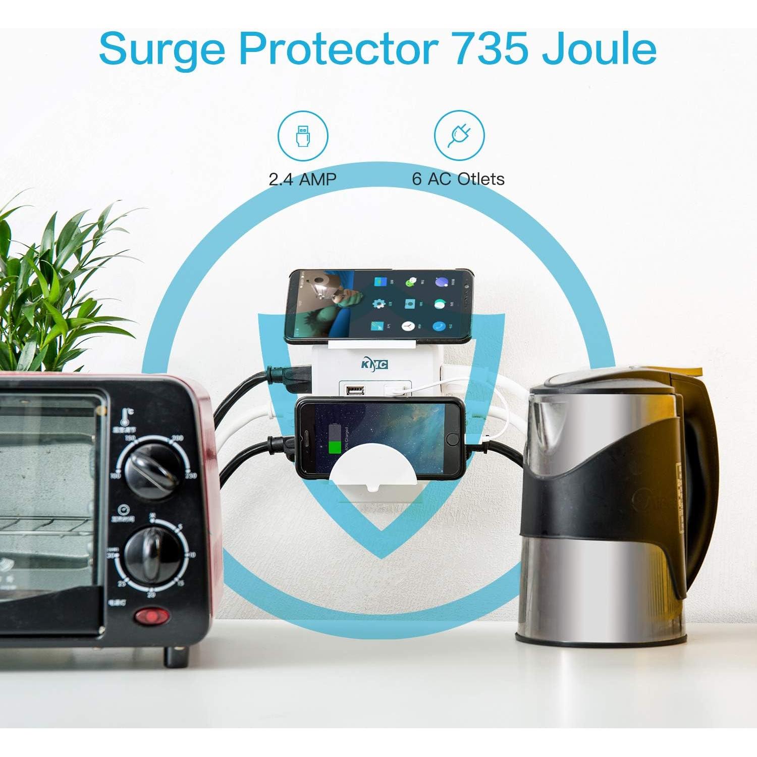 Regleta de Sobretensión KMC 6 Salidas 2 USB 2.4A Pared