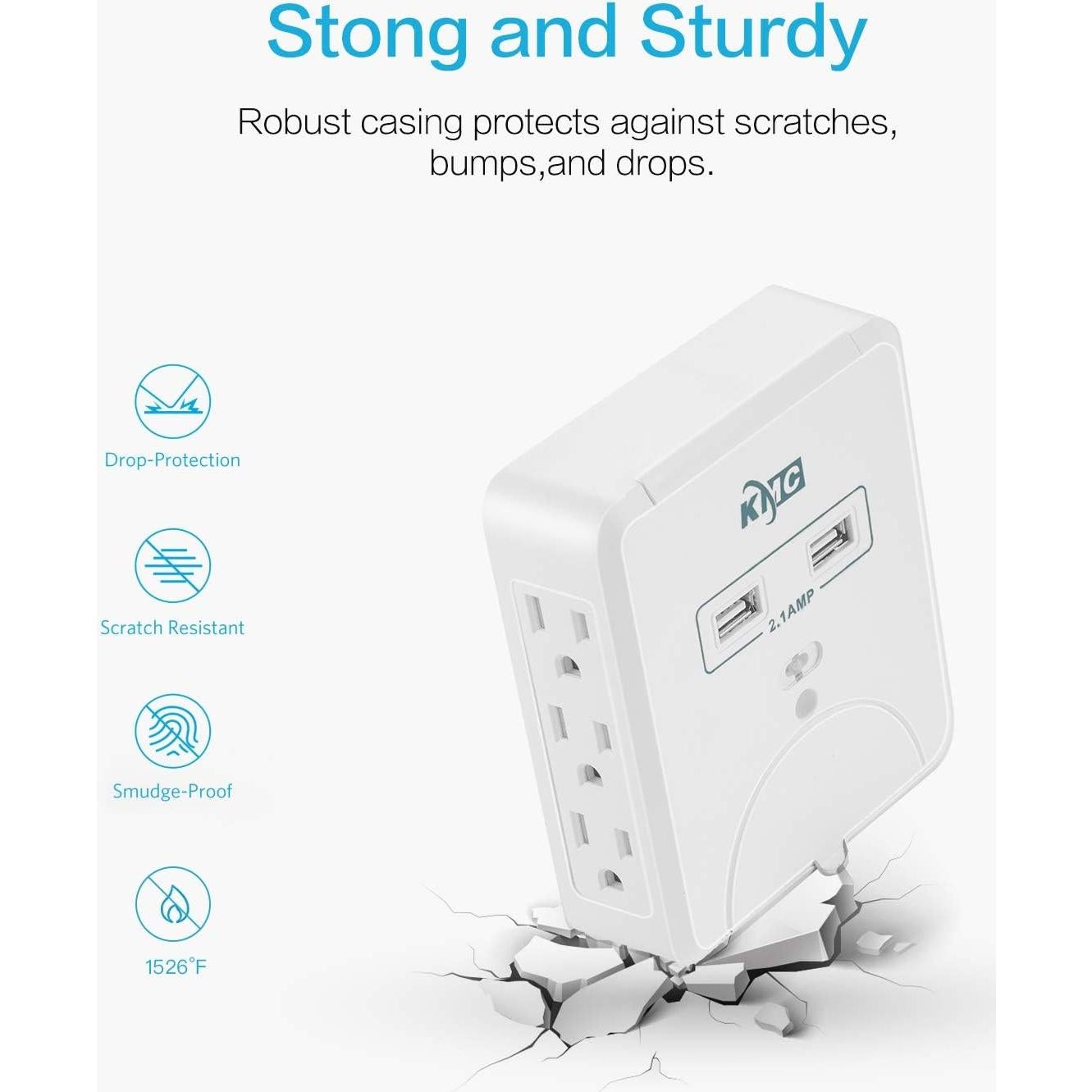 Regleta de Sobretensión KMC 6 Salidas 2 USB 2.4A Pared