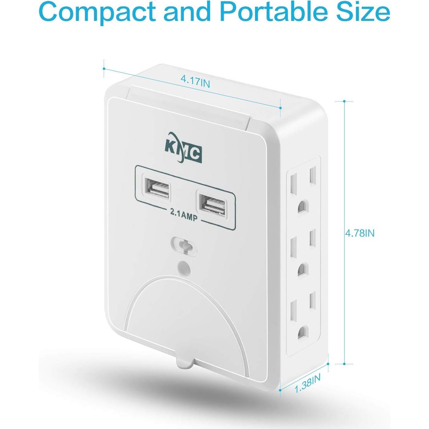 Regleta de Sobretensión KMC 6 Salidas 2 USB 2.4A Pared