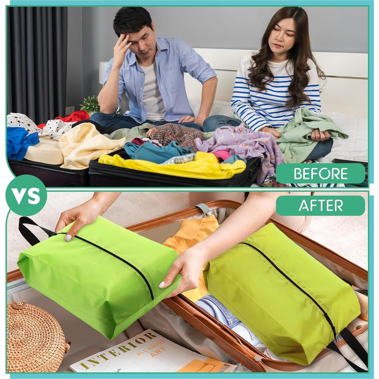 6 Bolsas de Zapatos de Viaje Bulyoou Nylon Verde 42x22x12 cm