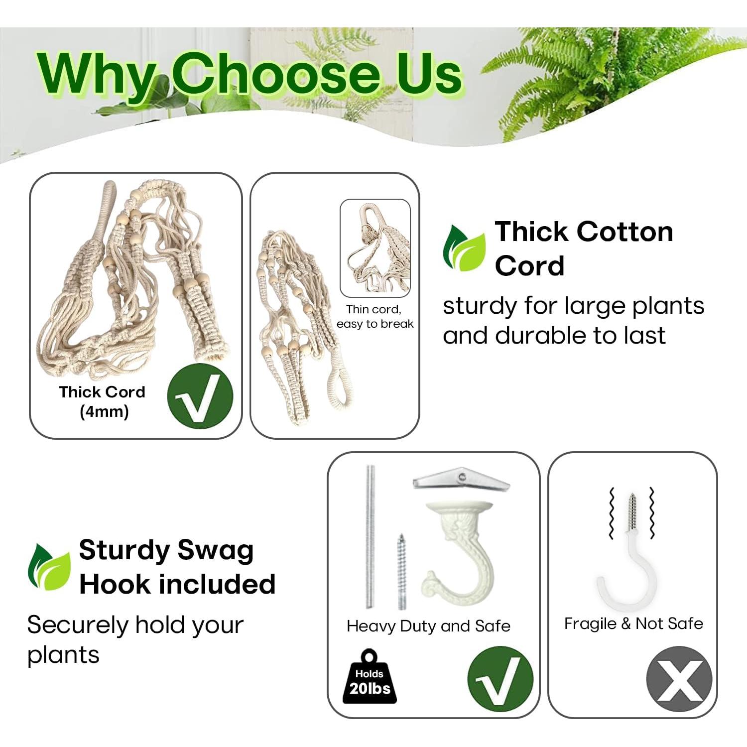 Macetero colgante de macramé Shineloha 109 cm para maceta 30 cm