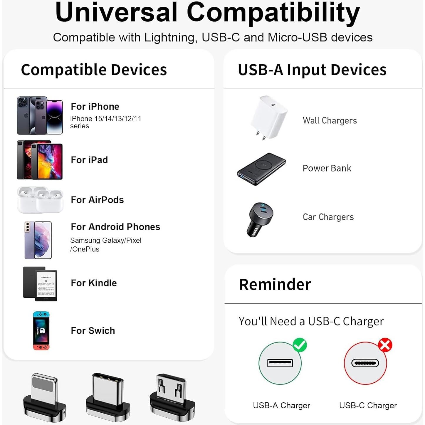 Cable de Carga Magnético 3A 3 en 1 CNakdDG 2.01m Plata