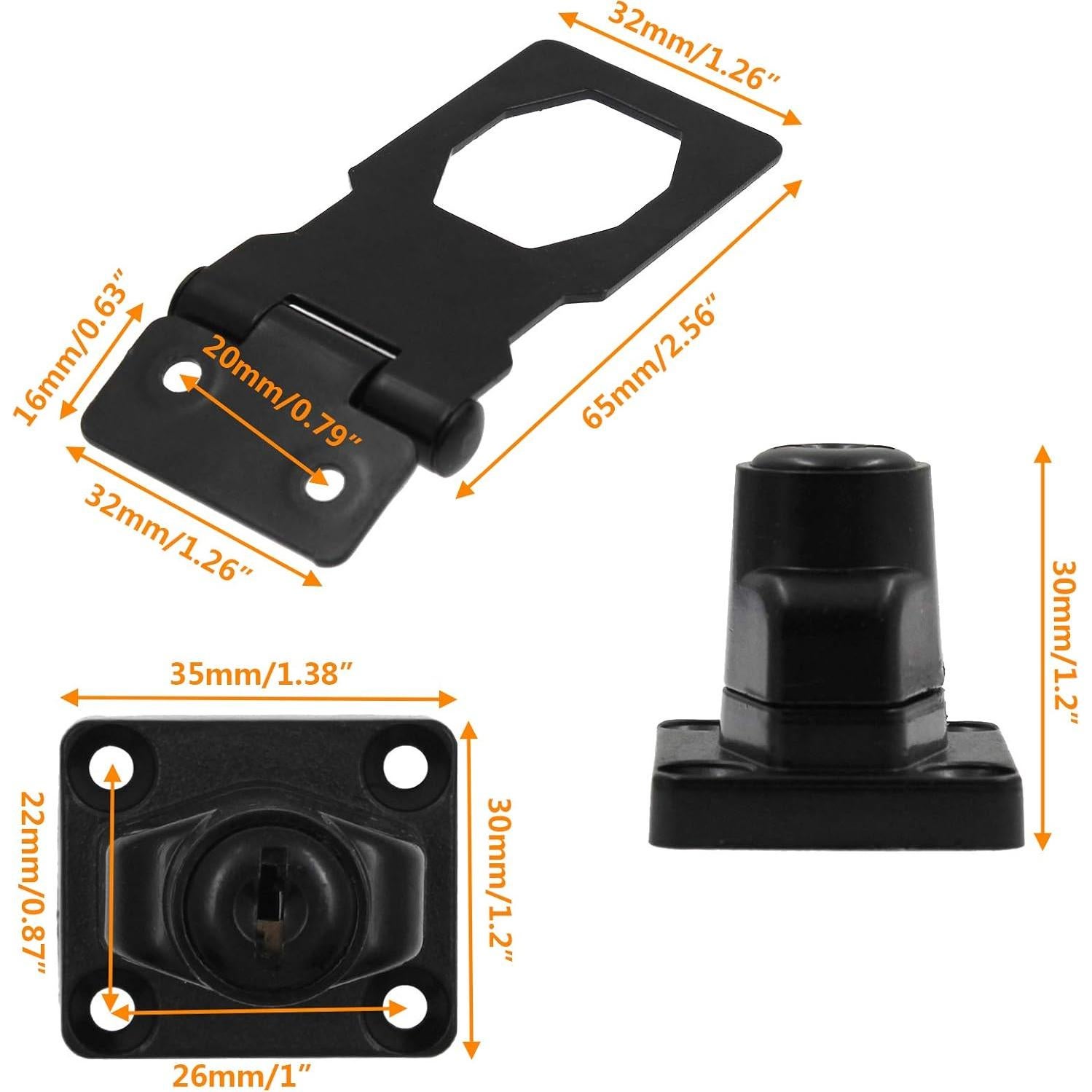 Cerraduras de Hasp Kyuionty 2 Pcs 65x32mm con Llave Negra