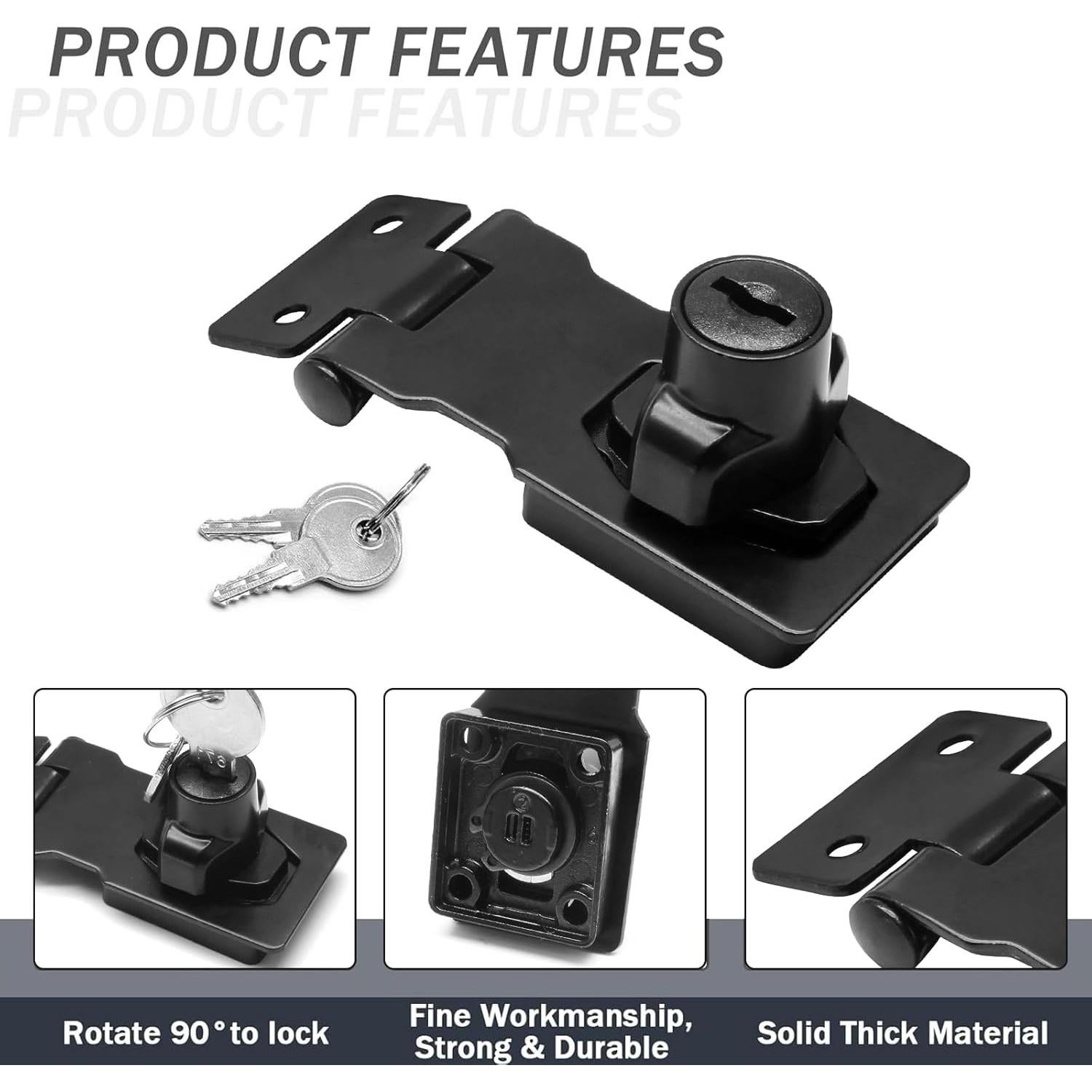 Cerraduras de Hasp Kyuionty 2 Pcs 65x32mm con Llave Negra