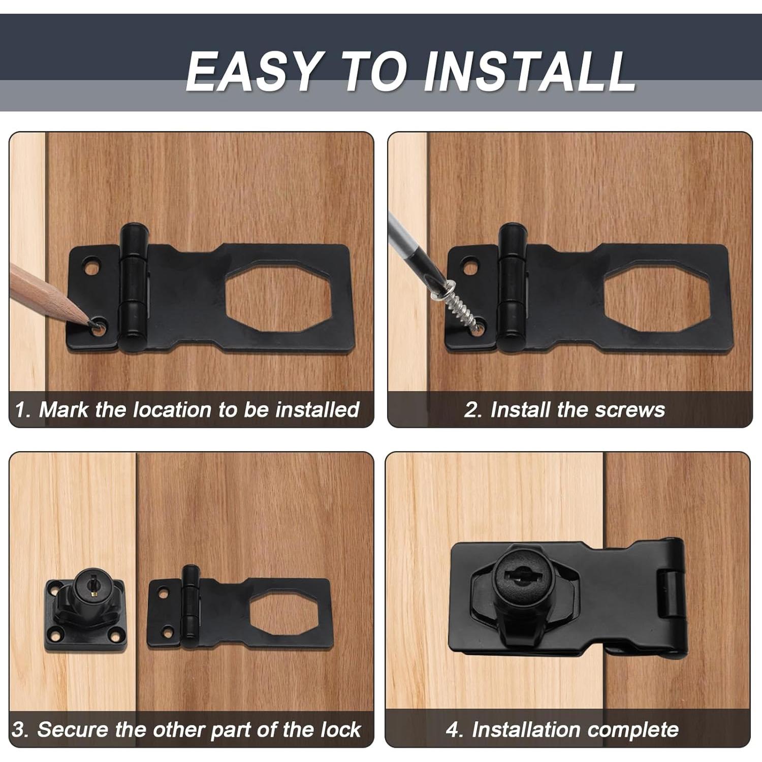 Cerraduras de Hasp Kyuionty 2 Pcs 65x32mm con Llave Negra