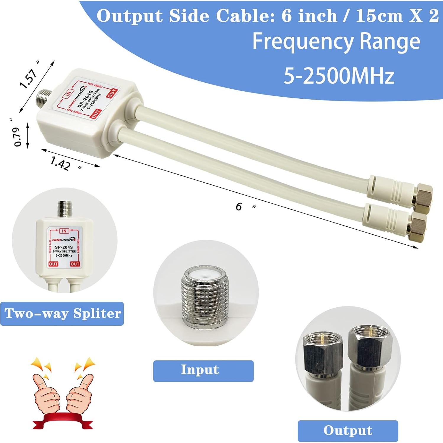 Divisor Coaxial 2 Vías Groword 5-2500MHz con 2 Conectores
