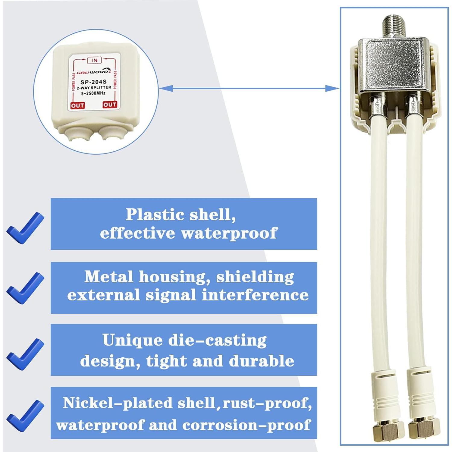 Divisor Coaxial 2 Vías Groword 5-2500MHz con 2 Conectores