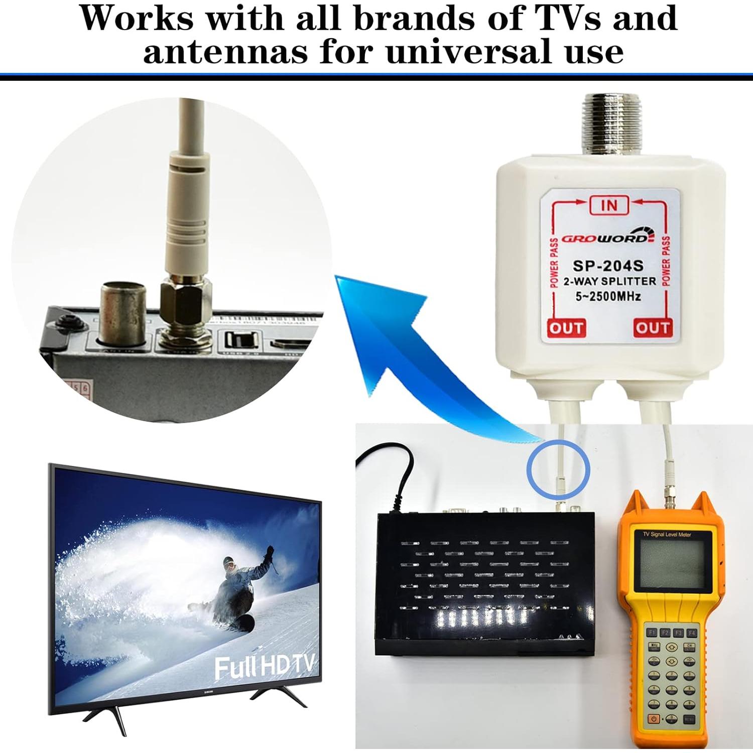 Divisor Coaxial 2 Vías Groword 5-2500MHz con 2 Conectores