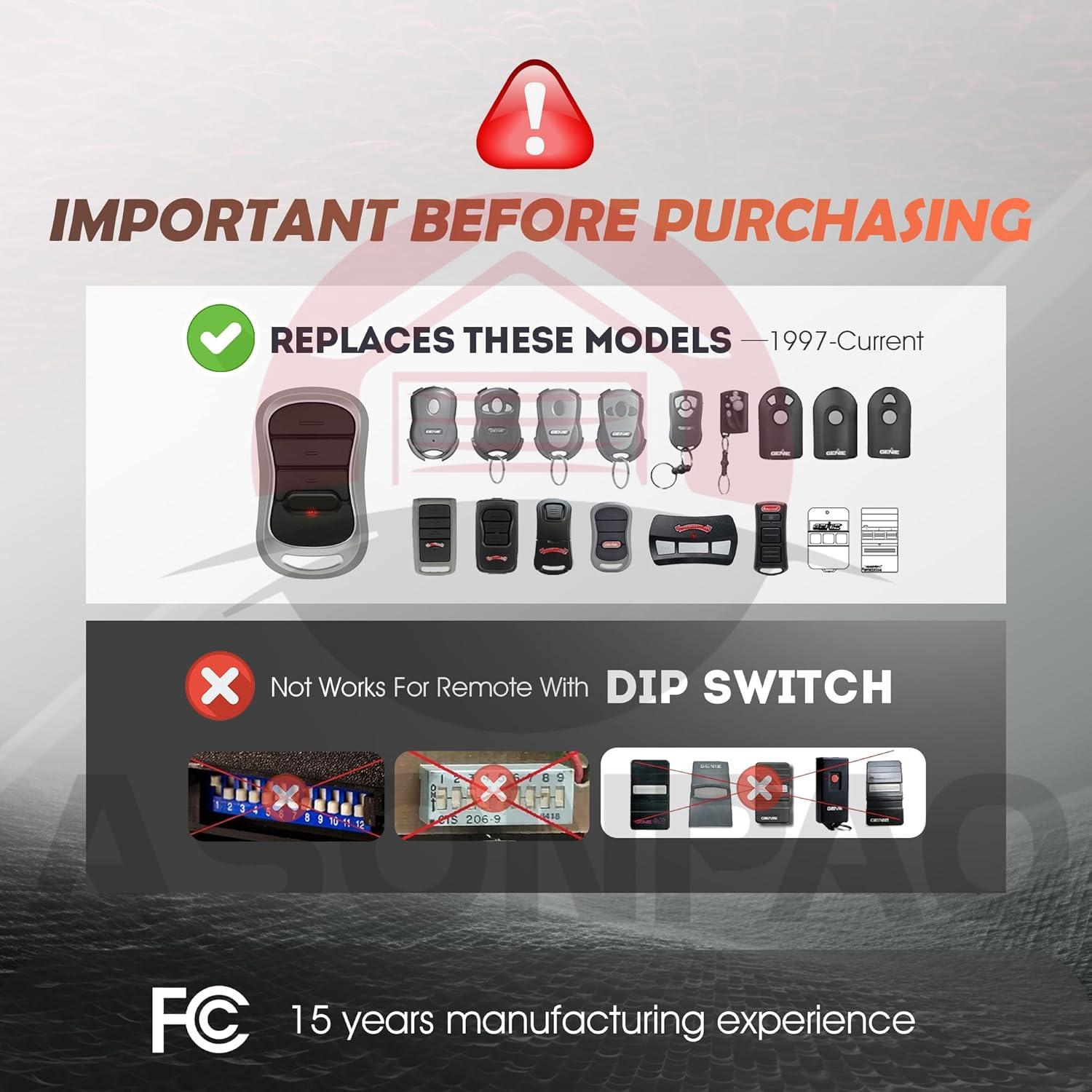 Control Remoto de Garaje Genie G3T-R/G3T-BX/G3T-A 50m