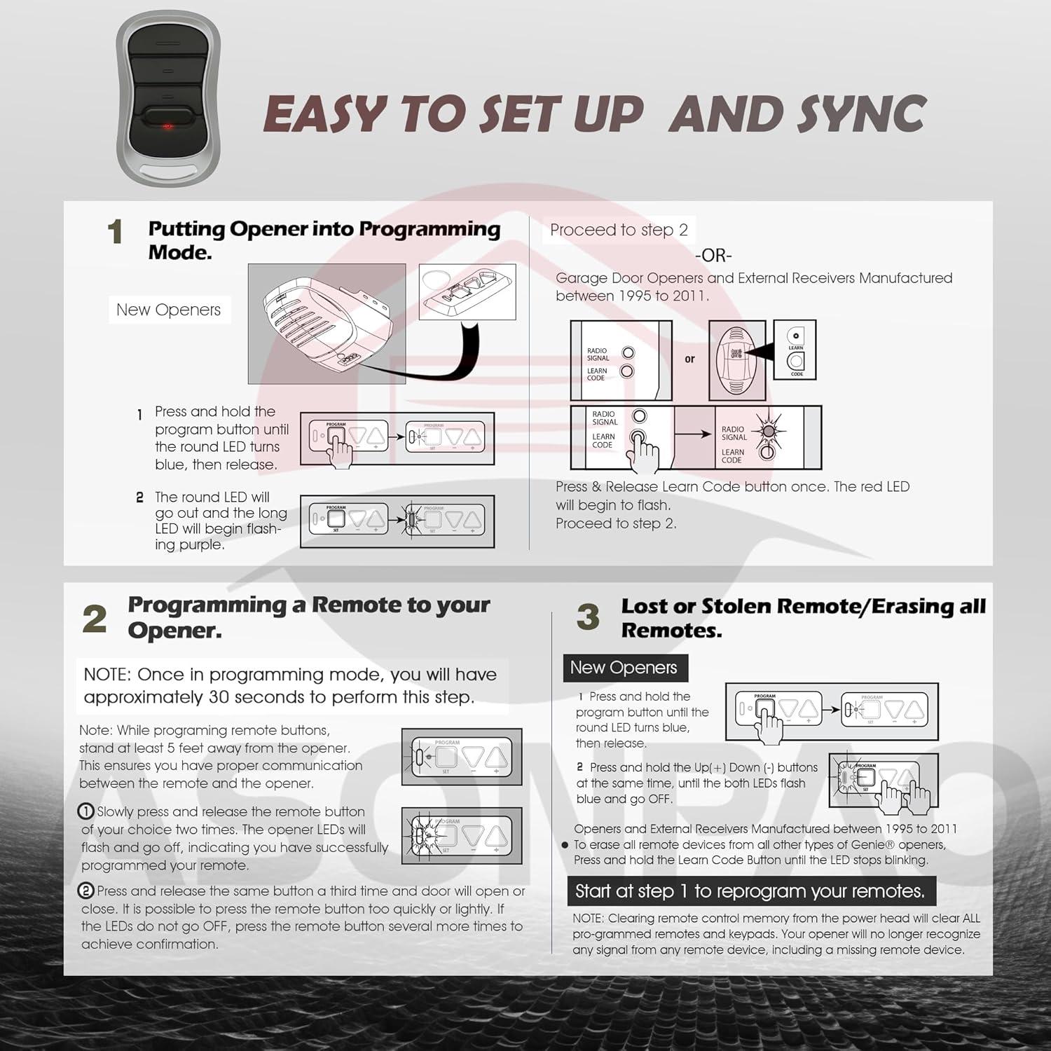 Control Remoto de Garaje Genie G3T-R/G3T-BX/G3T-A 50m