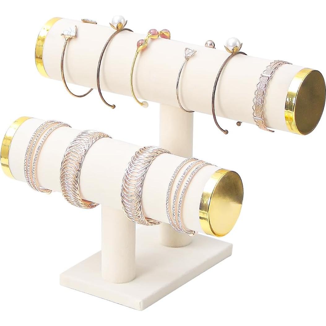 Soporte organizador de pulseras Justsoso 2 niveles terciopelo Beige