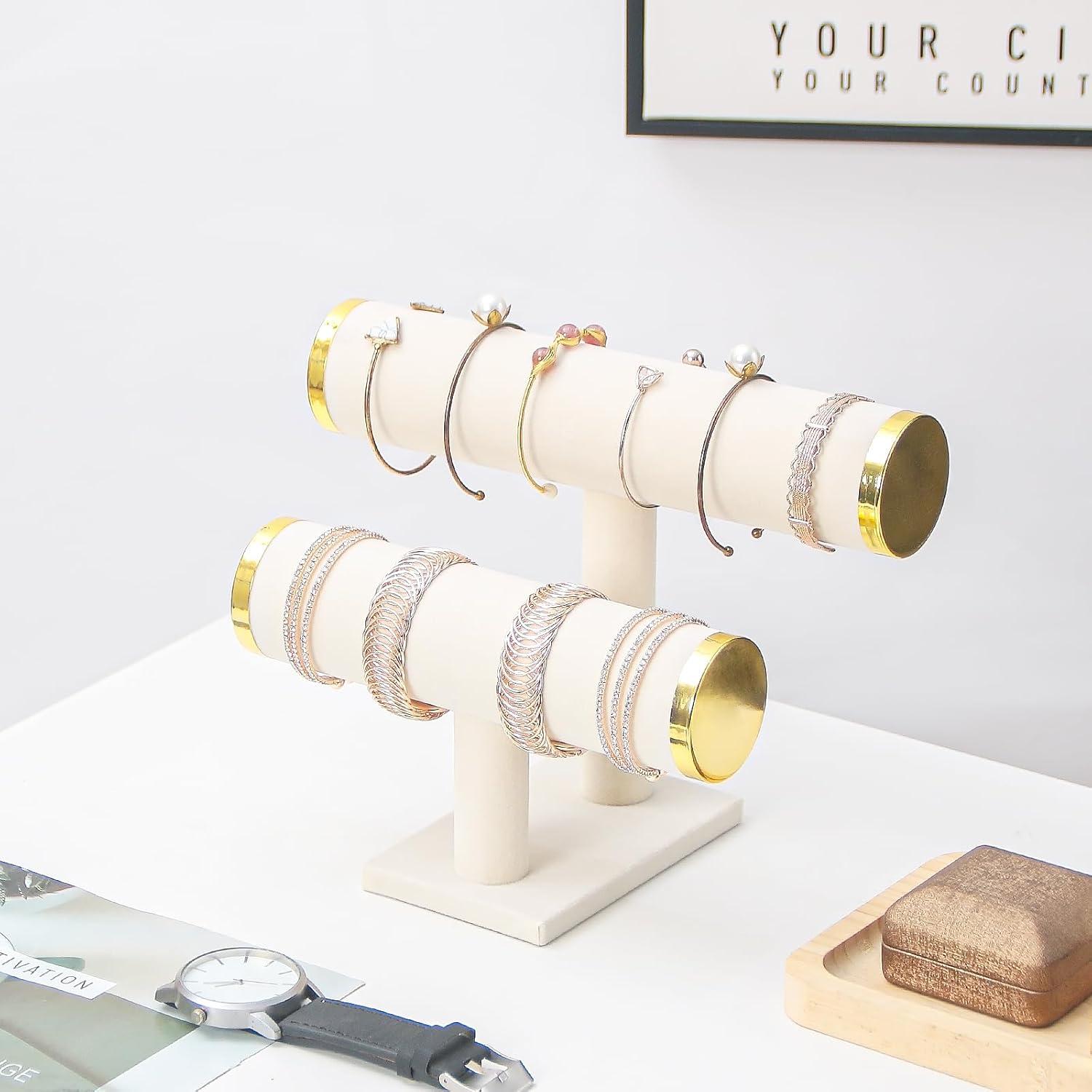 Soporte organizador de pulseras Justsoso 2 niveles terciopelo Beige