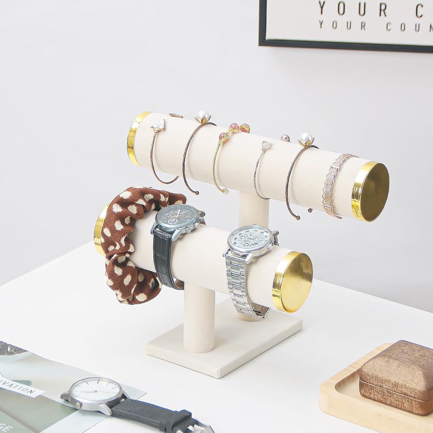 Soporte organizador de pulseras Justsoso 2 niveles terciopelo Beige