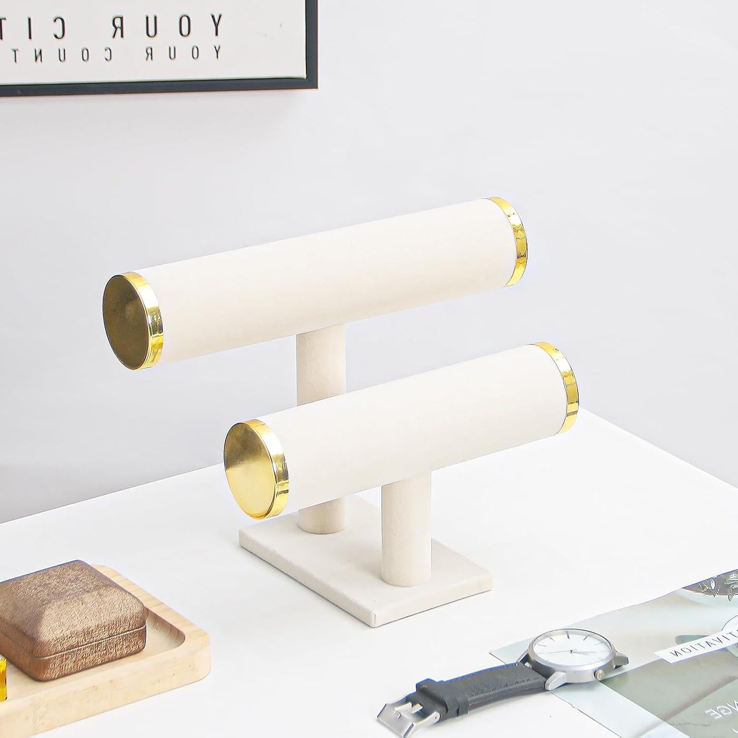 Soporte organizador de pulseras Justsoso 2 niveles terciopelo Beige