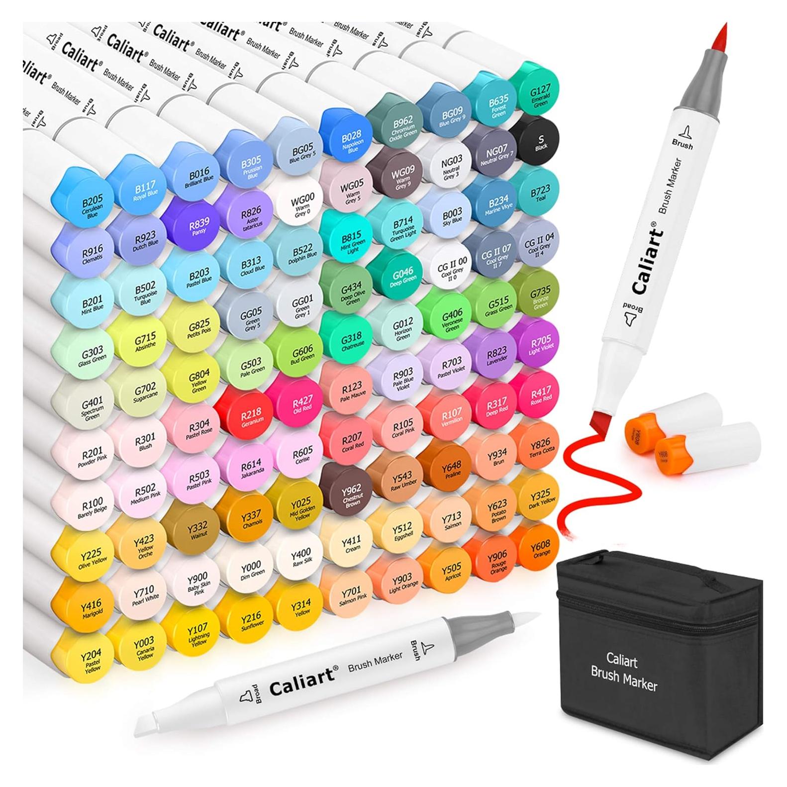 Marcadores de Alcohol Caliart 101 Colores Doble Punta Pincel Cincel