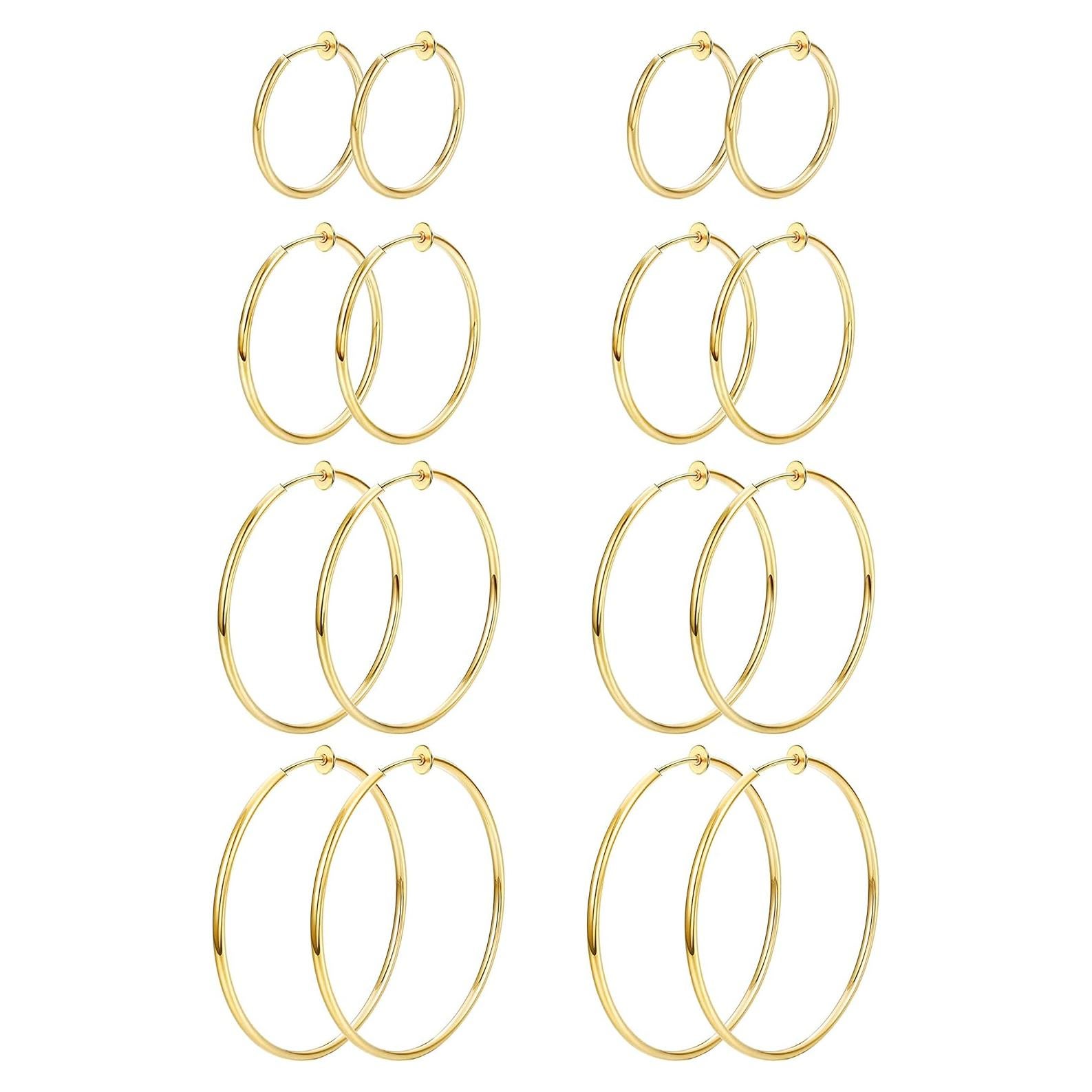 Pendientes de Aro Clip On Magitaco 8 Pares Acero Inoxidable