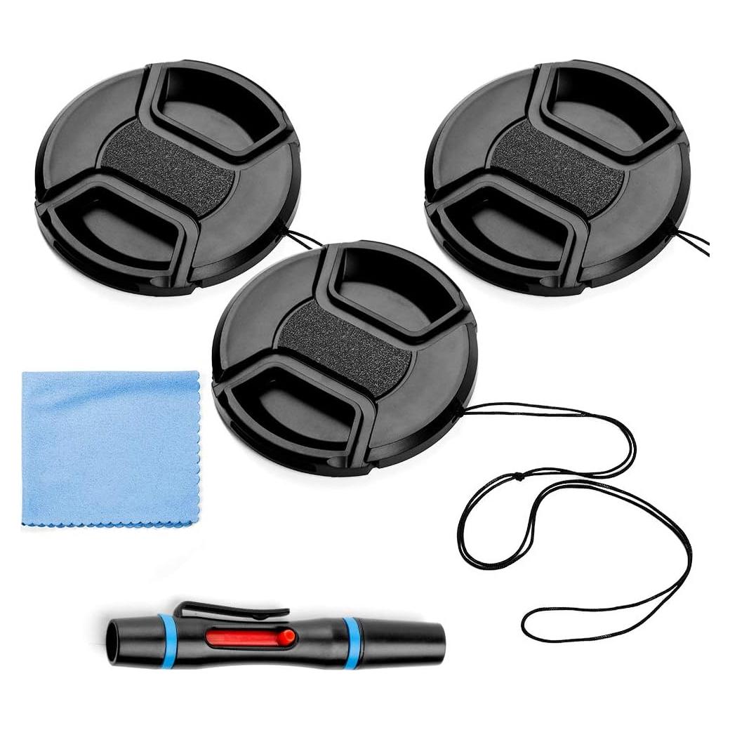 43mm Lens Cap Bundle, 3 Pack Universal Snap on Front Centre Pinch Lens Cover Set with Microfiber Lens Cleaning Cloth for Canon Nikon Sony Olympus DSLR Camera + Camera Lens Cleaning Pen