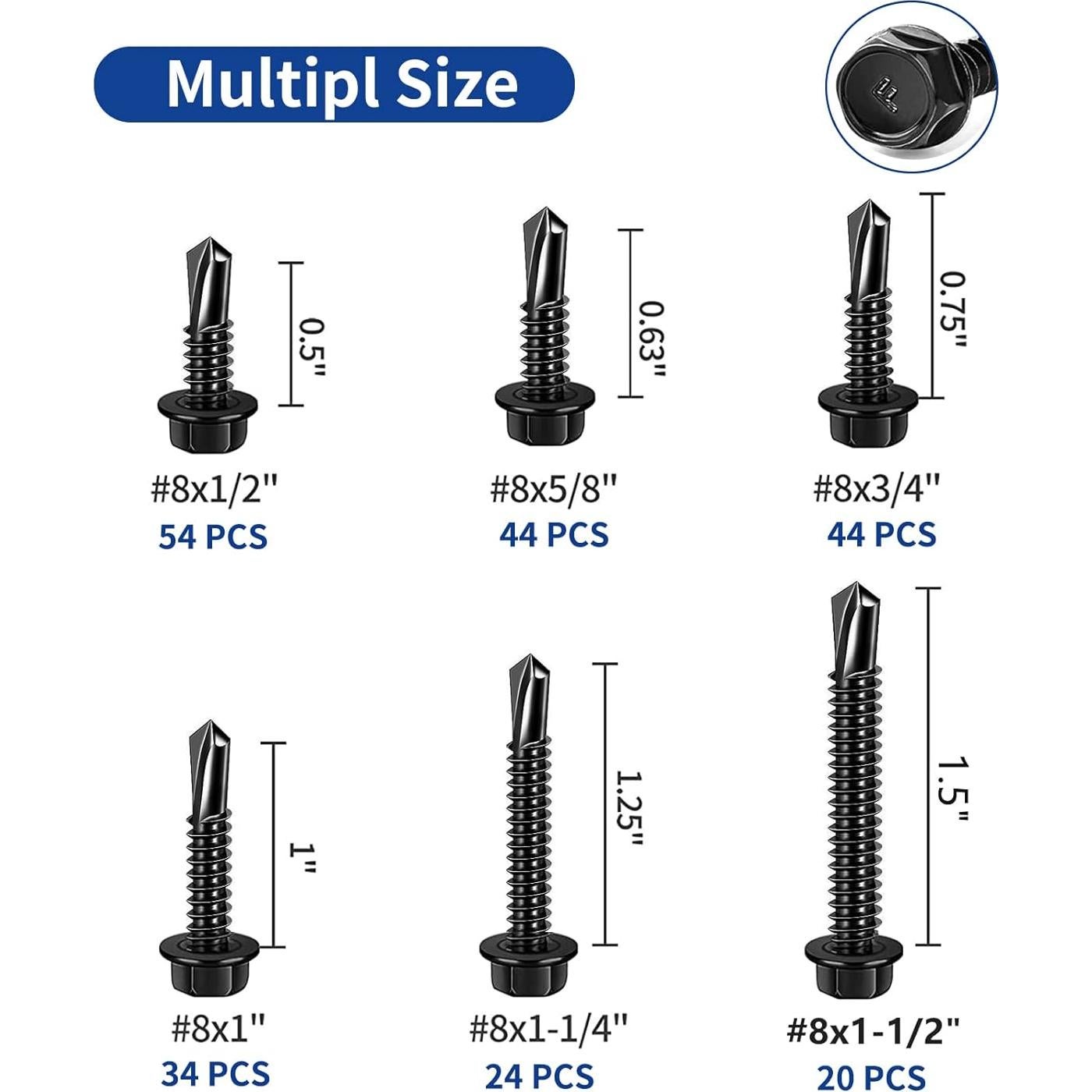 Kit de Tornillos Autoperforantes JROUTH #8 220 PCS Acero Inoxidable
