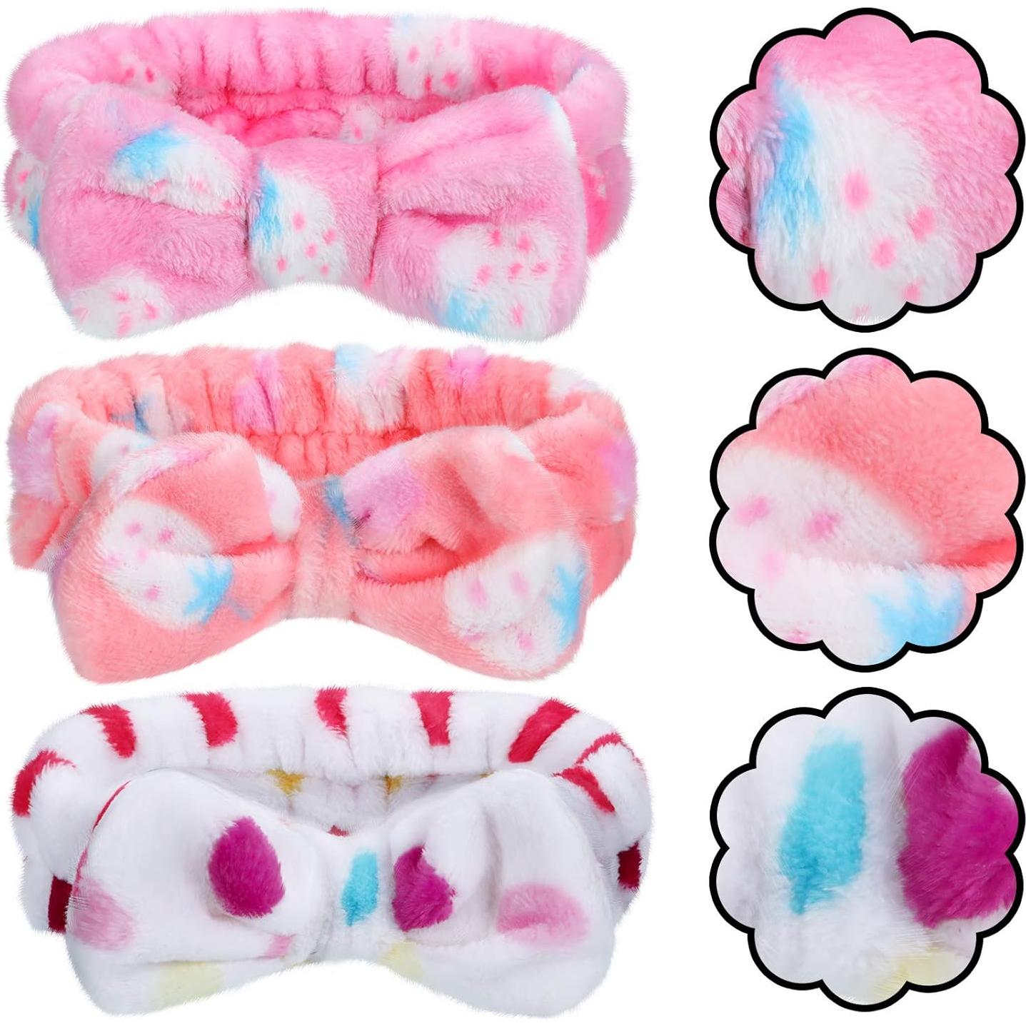 3 Diademas de Toalla Hicarer con Lazo para Cuidado Facial