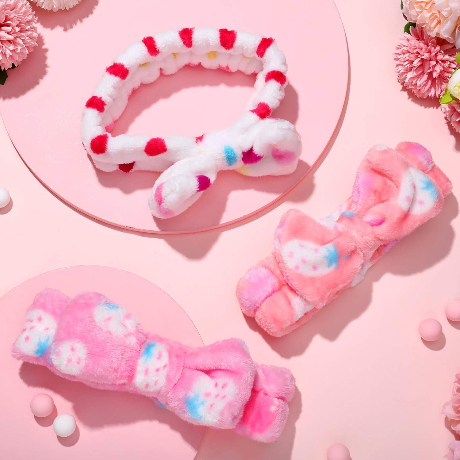 3 Diademas de Toalla Hicarer con Lazo para Cuidado Facial