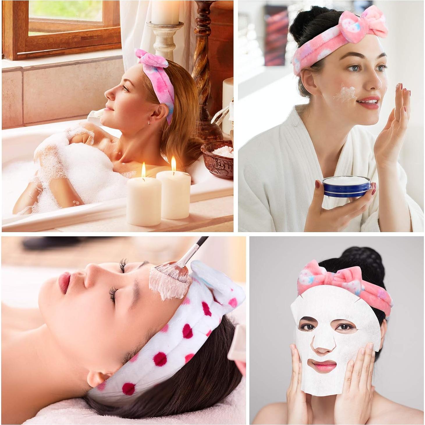 3 Diademas de Toalla Hicarer con Lazo para Cuidado Facial